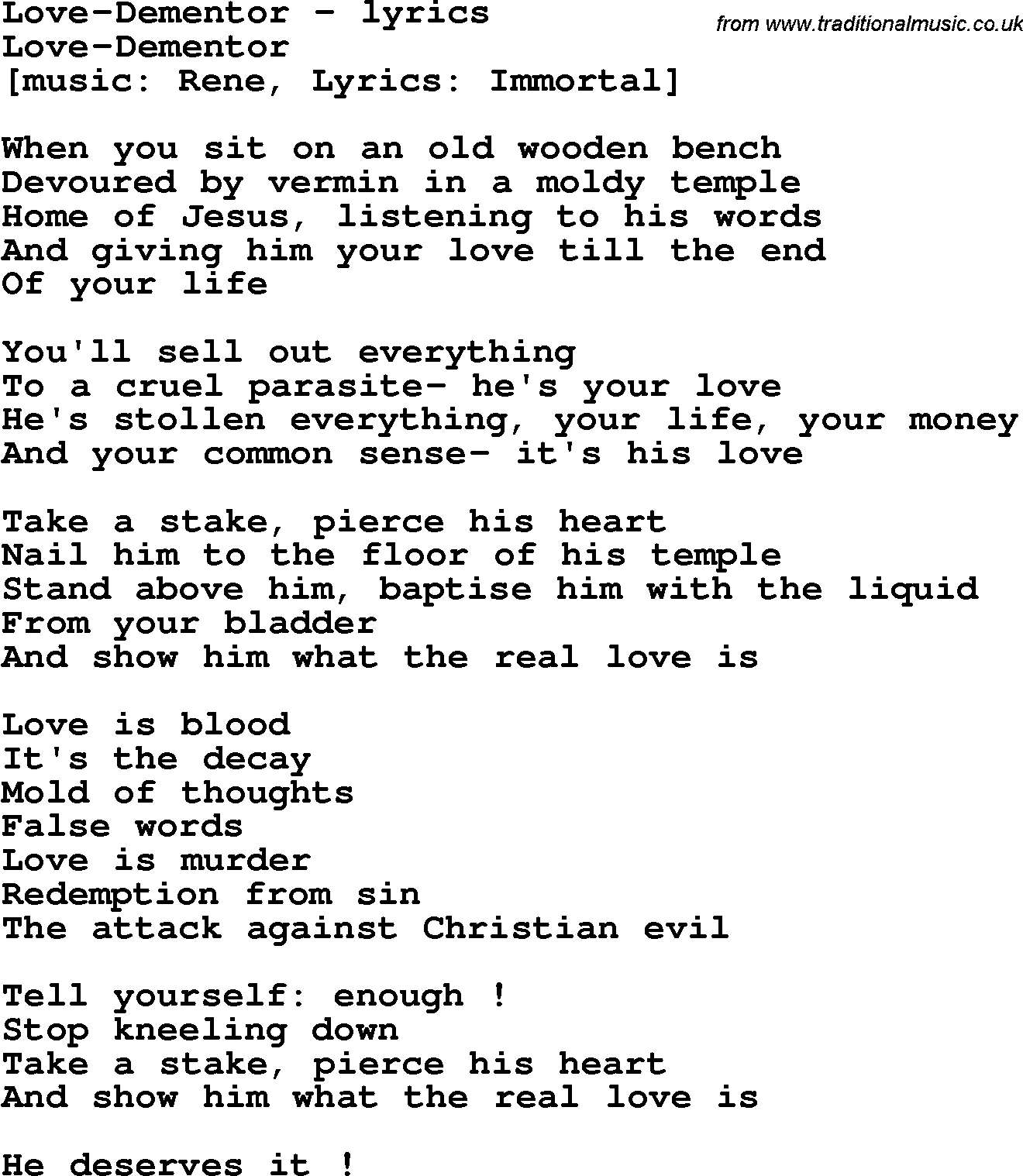 Love Song Lyrics for: Love-Dementor