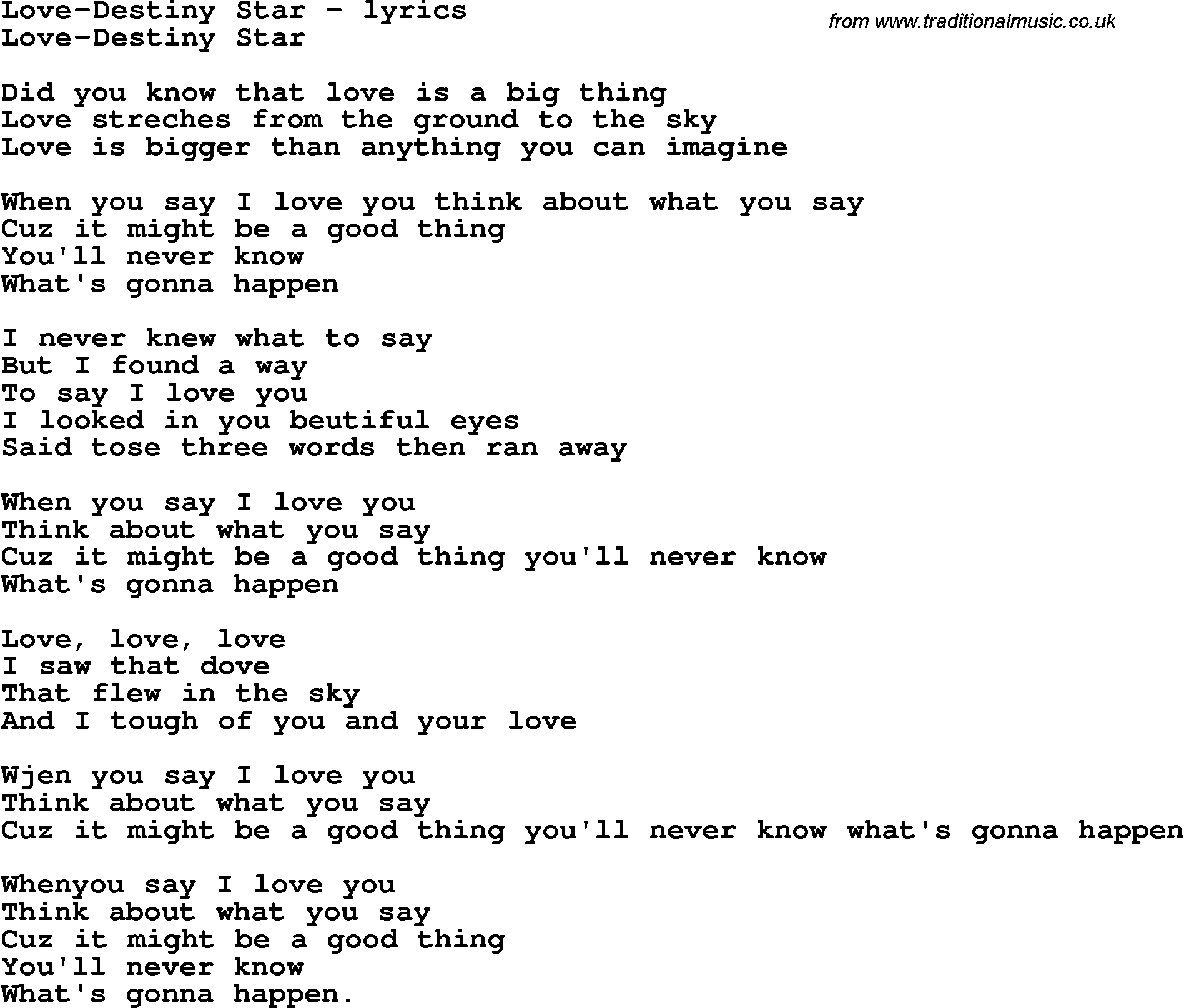 Love Song Lyrics for: Love-Destiny Star