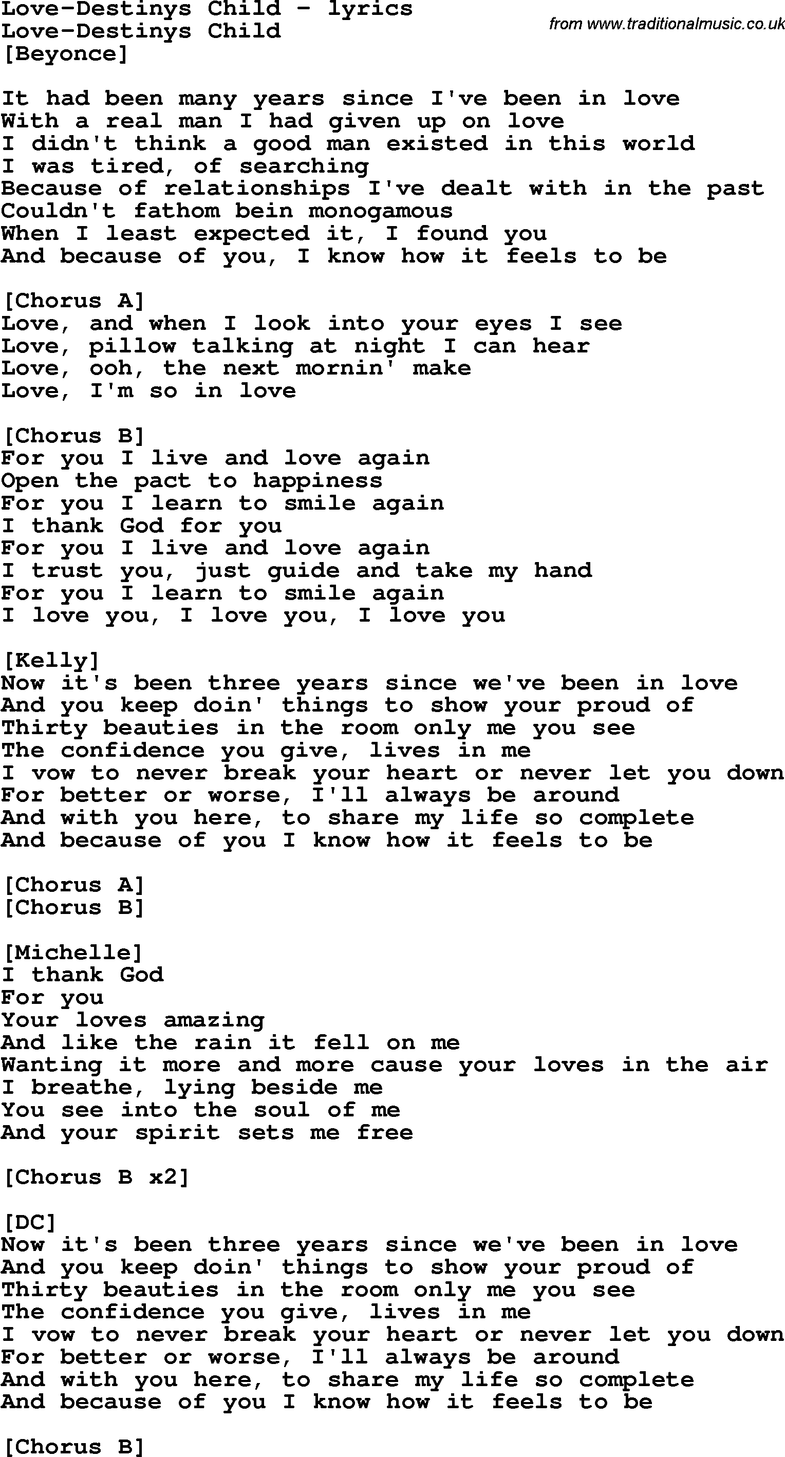 Love Song Lyrics for: Love-Destinys Child