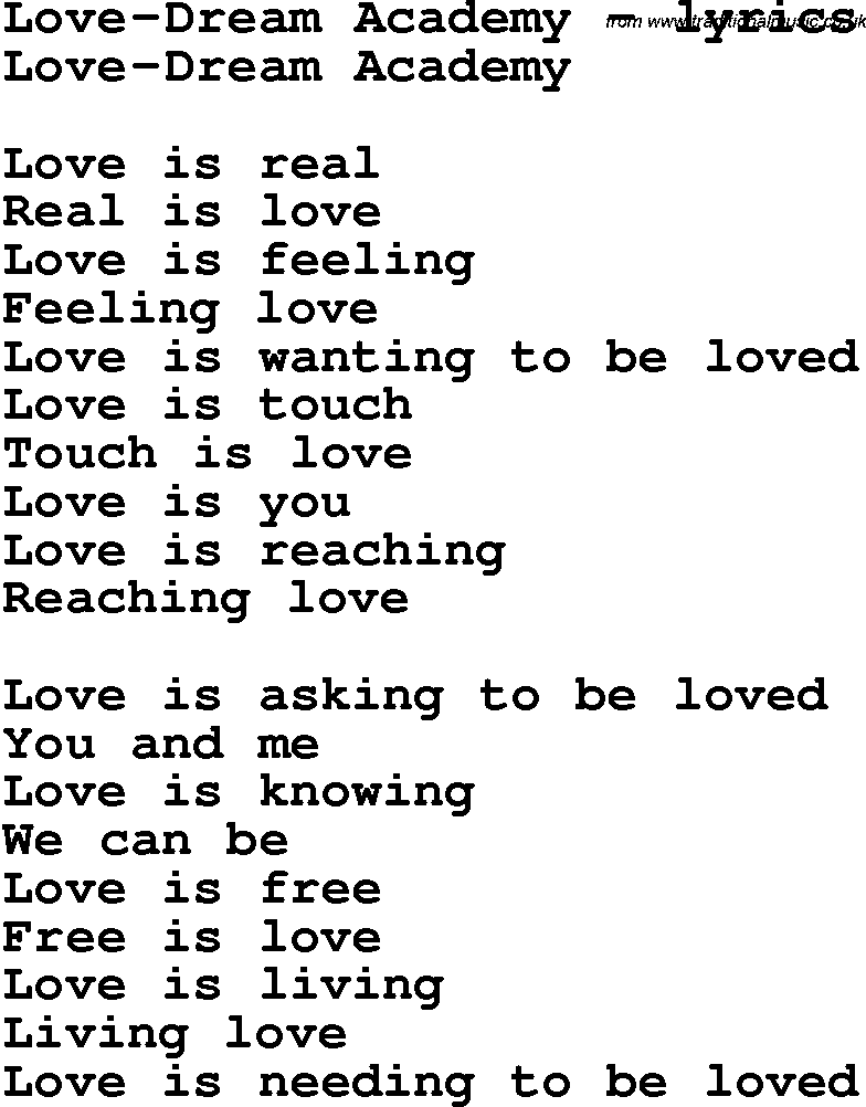 Love Song Lyrics for: Love-Dream Academy