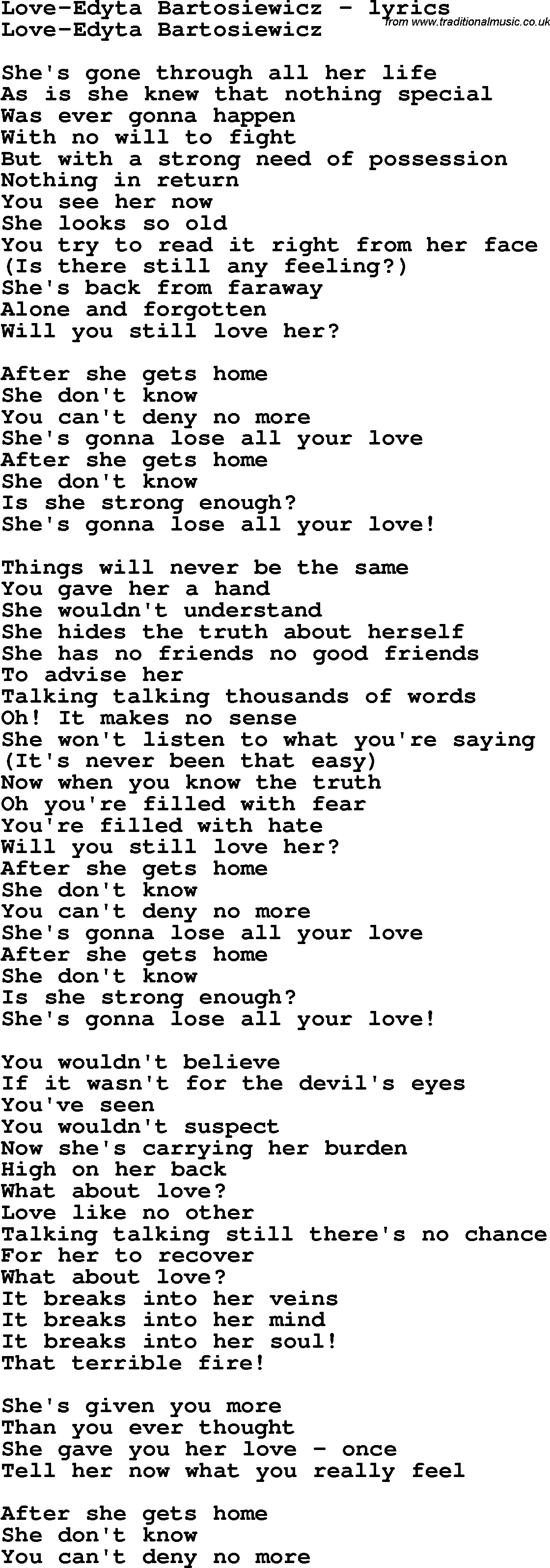 Love Song Lyrics for: Love-Edyta Bartosiewicz