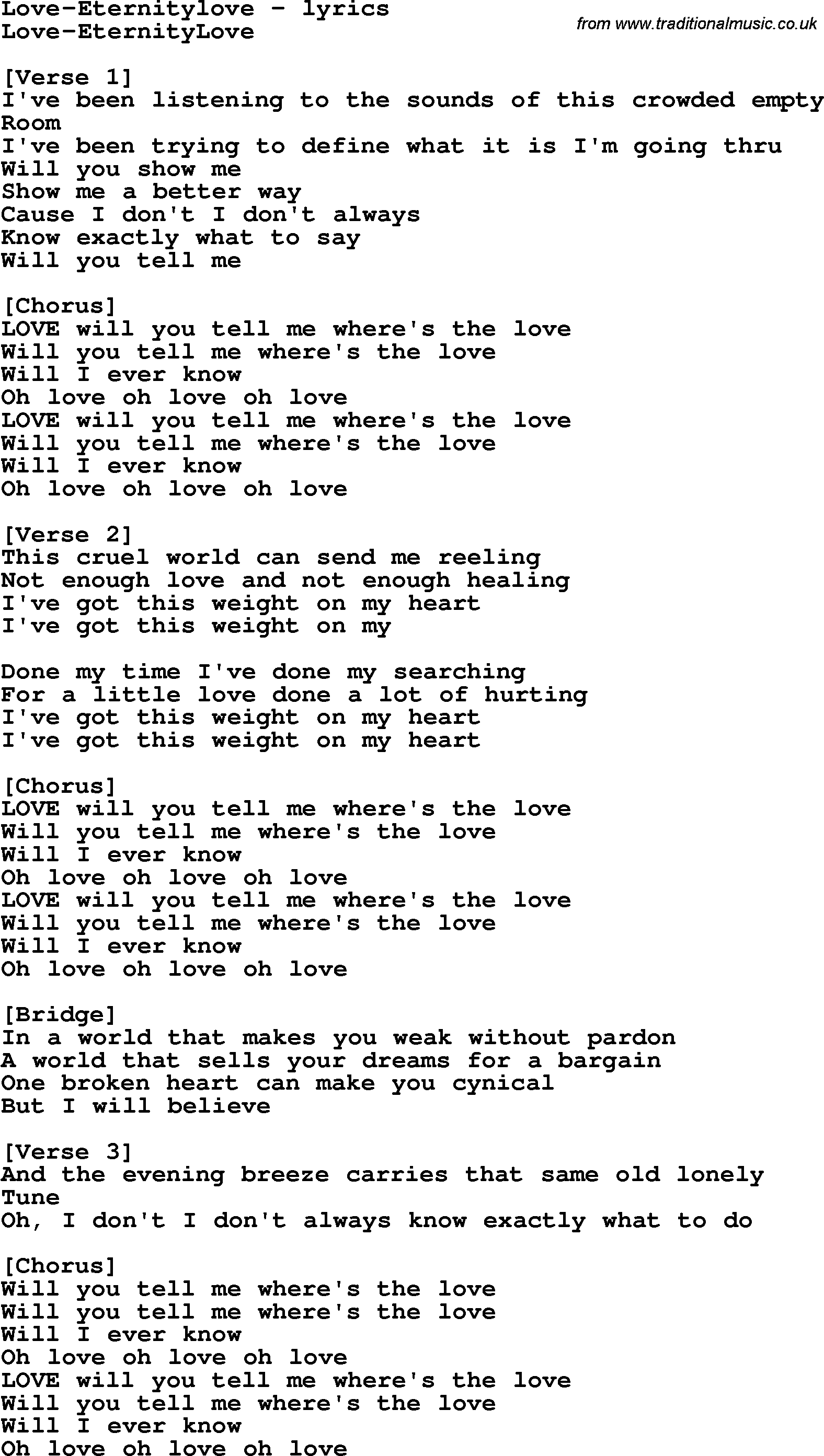 Love Song Lyrics for: Love-Eternitylove