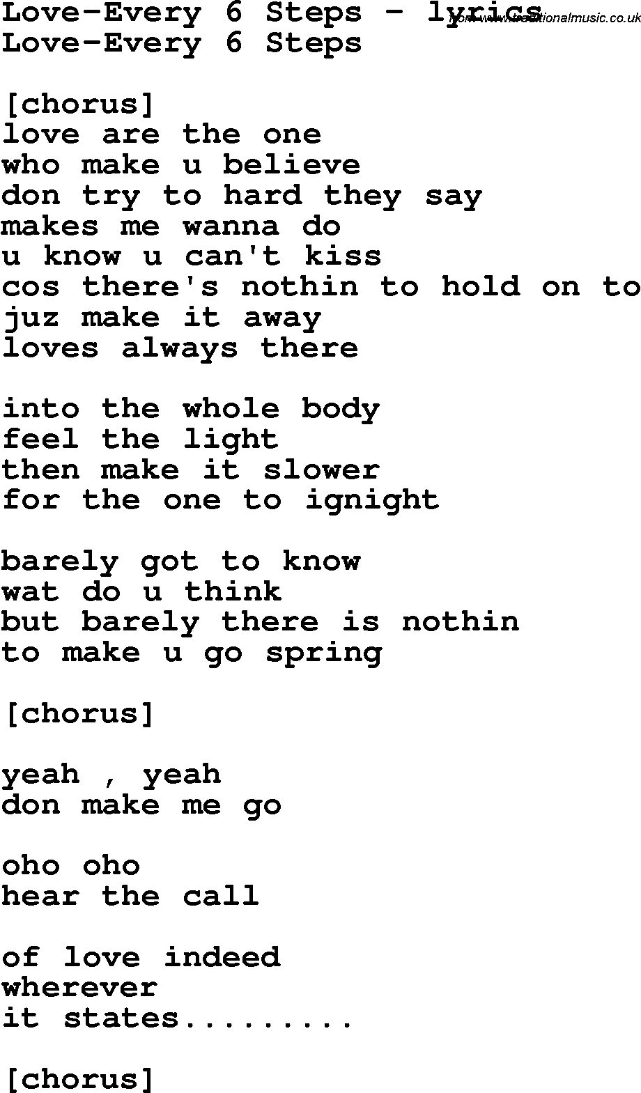 Love Song Lyrics for: Love-Every 6 Steps