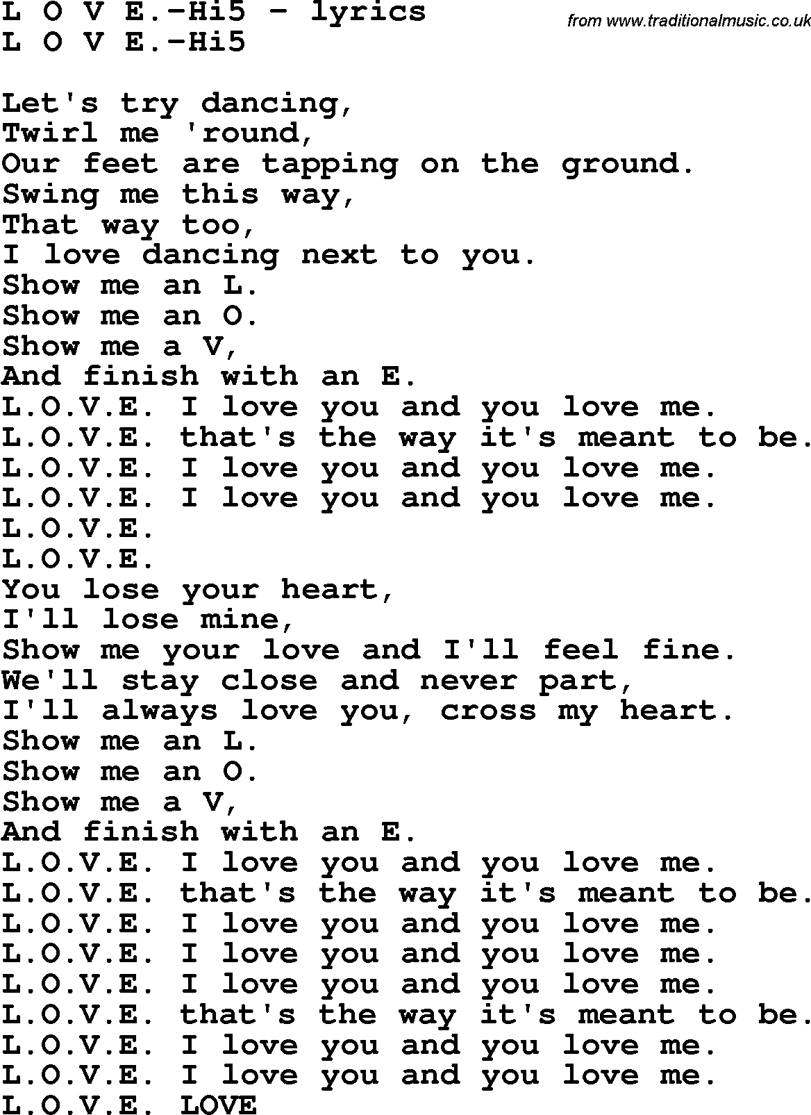 Love Song Lyrics for: L O V E.-Hi5