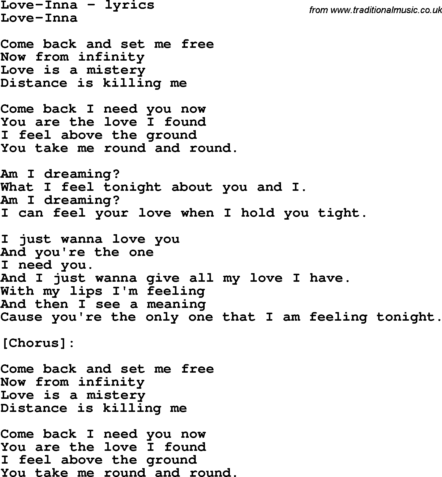 Love Song Lyrics for: Love-Inna
