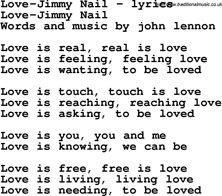 Love Song Lyrics for: Love-Jimmy Nail