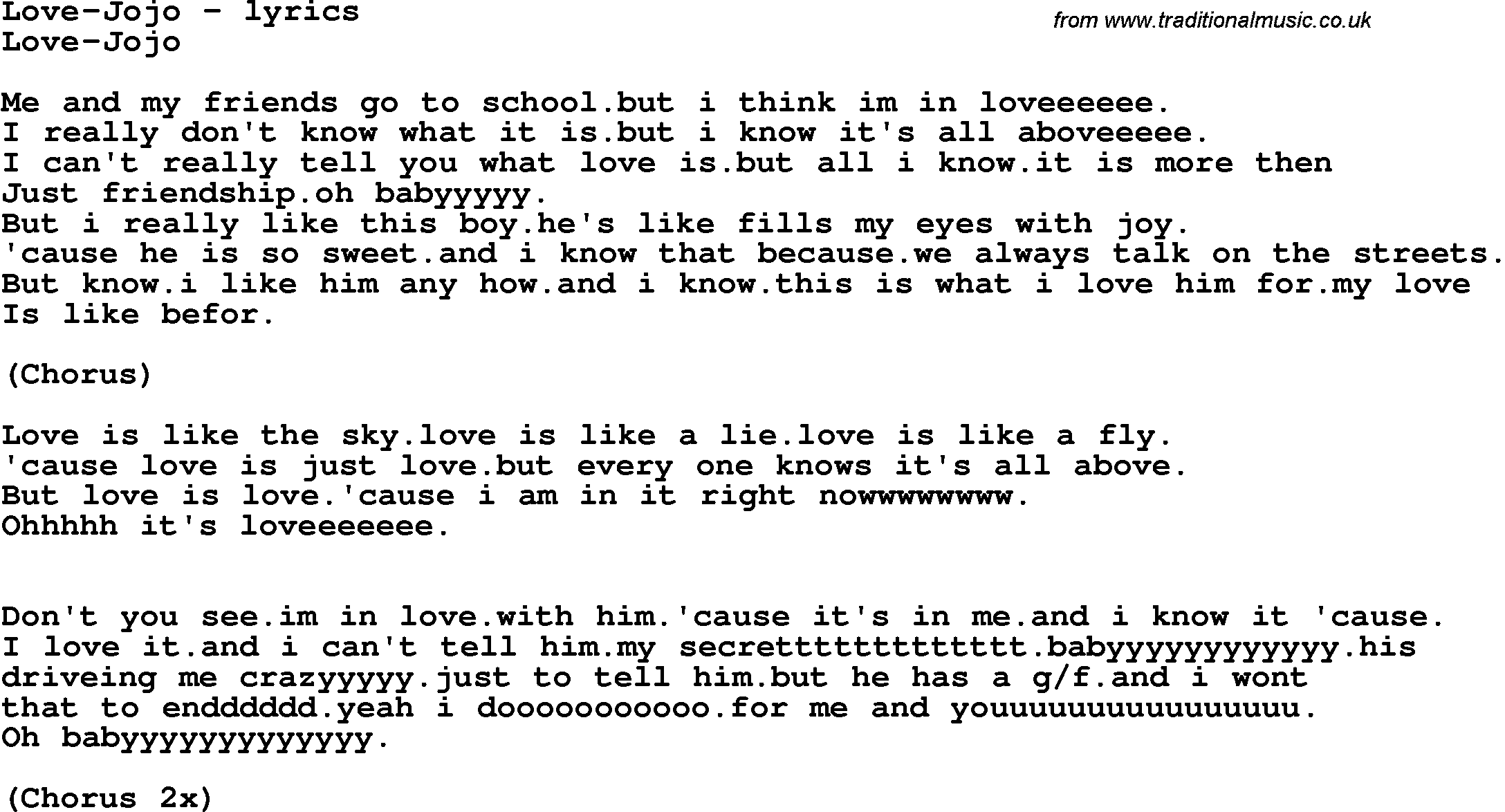 Love Song Lyrics for: Love-Jojo