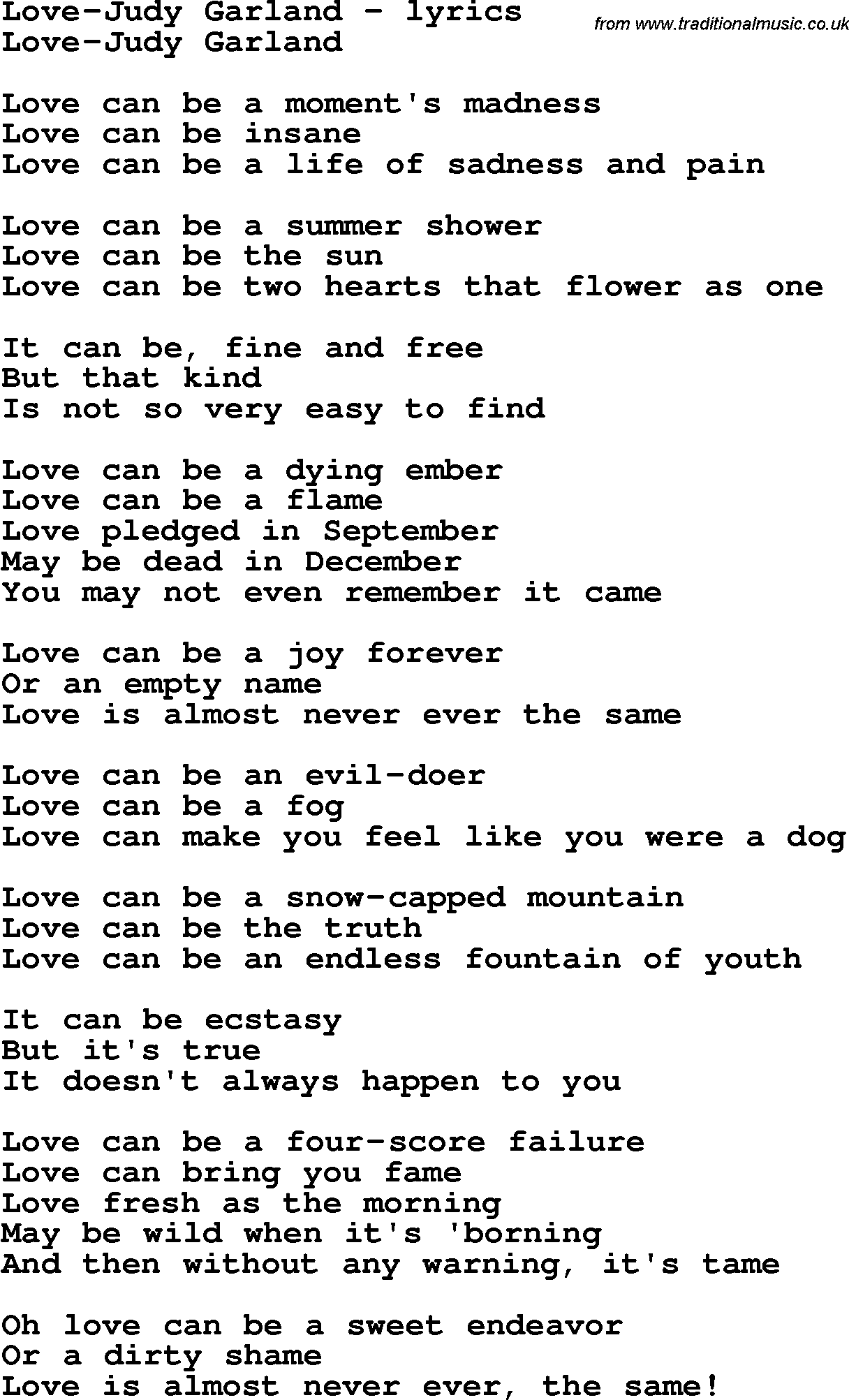 Love Song Lyrics for: Love-Judy Garland