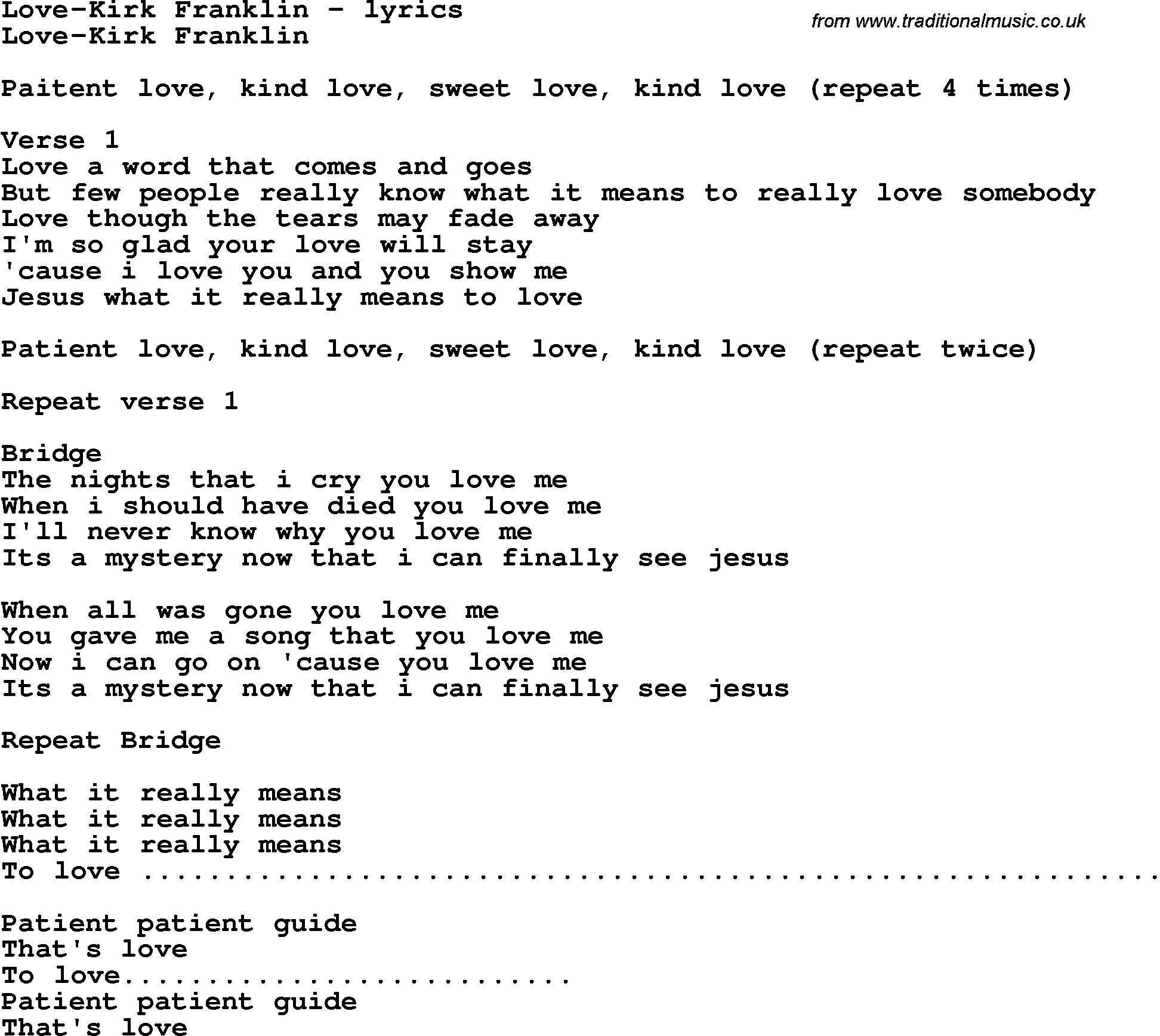 Love Song Lyrics for: Love-Kirk Franklin