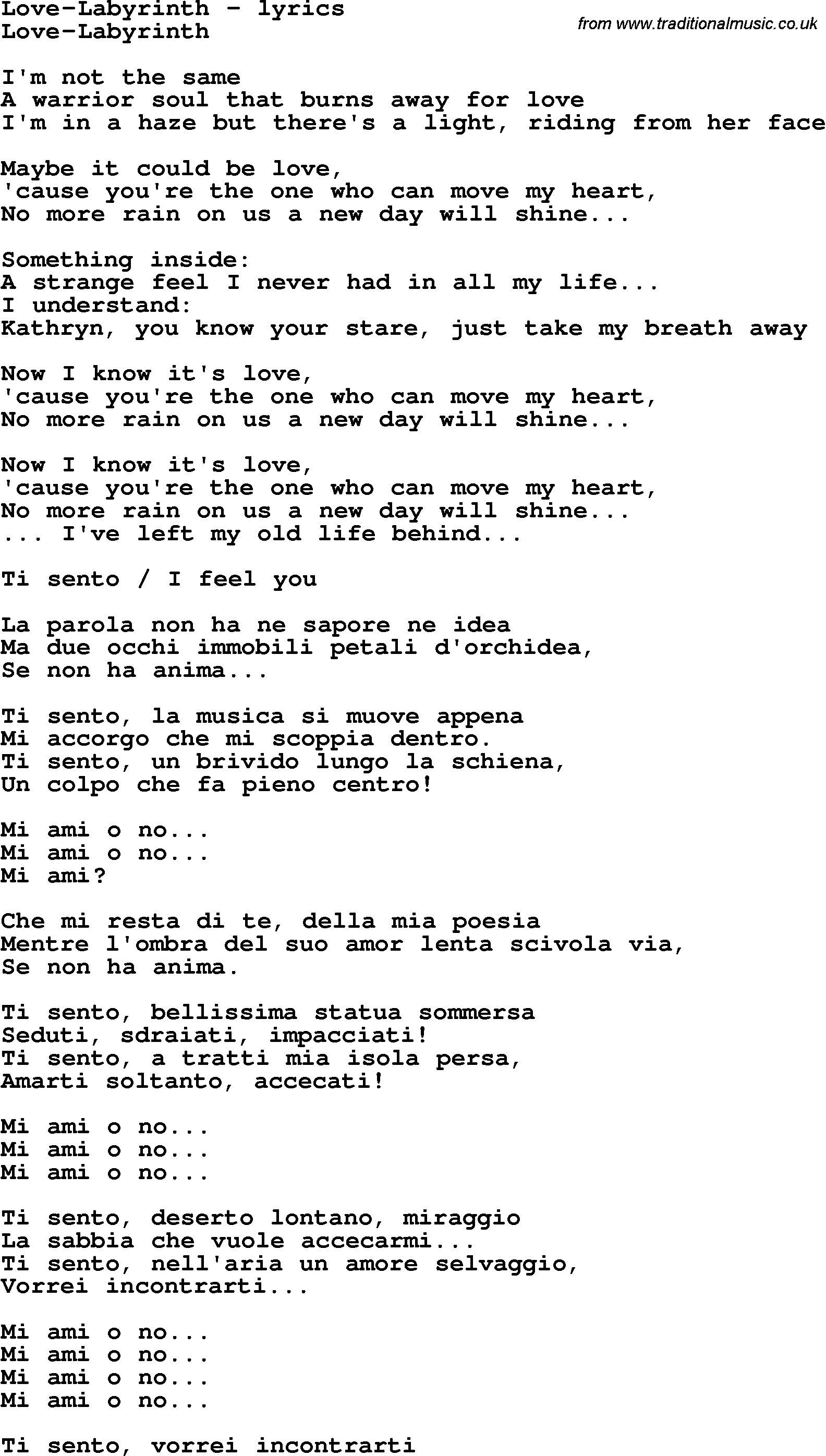 Love Song Lyrics for: Love-Labyrinth