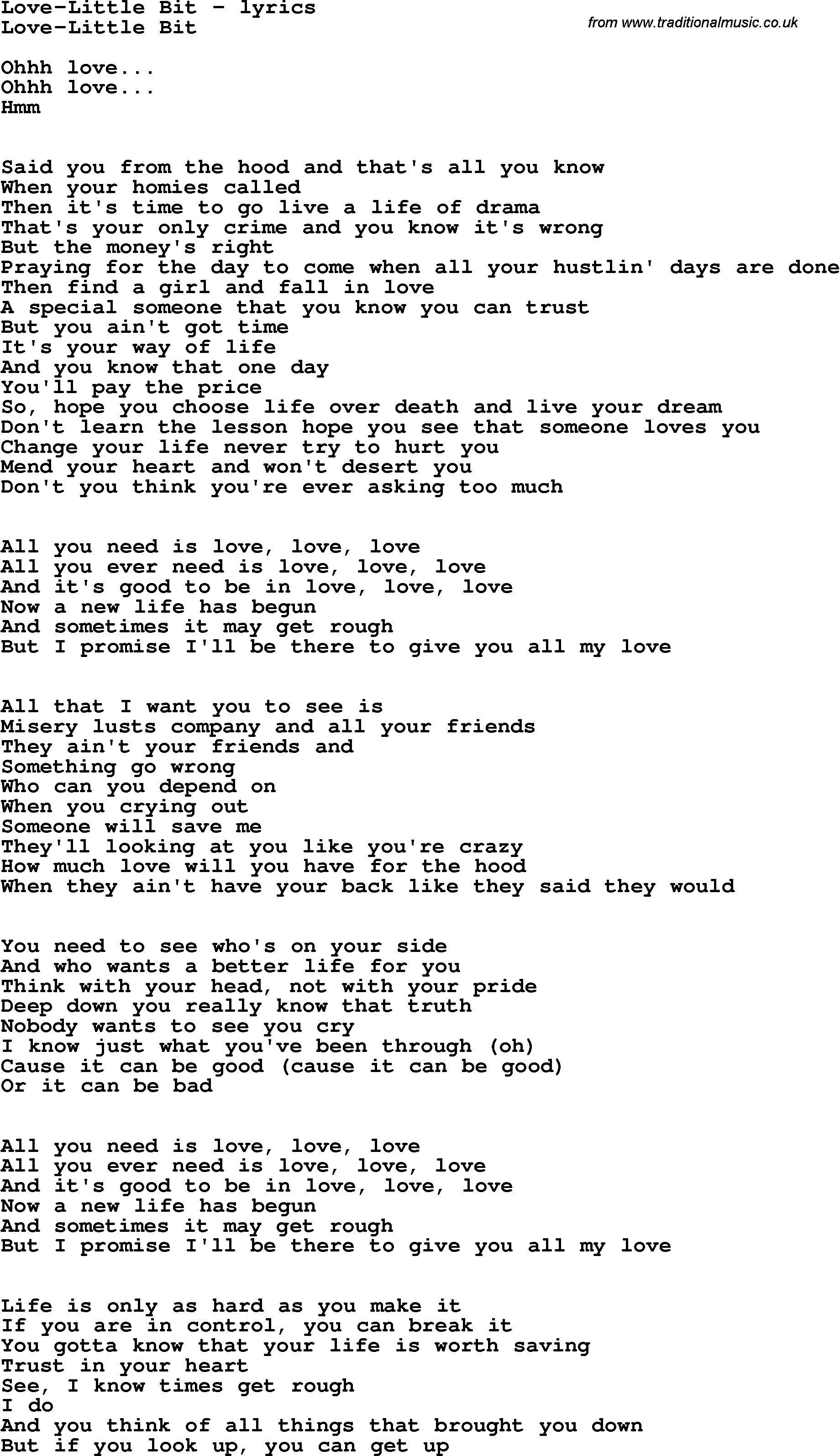 Love Song Lyrics for: Love-Little Bit