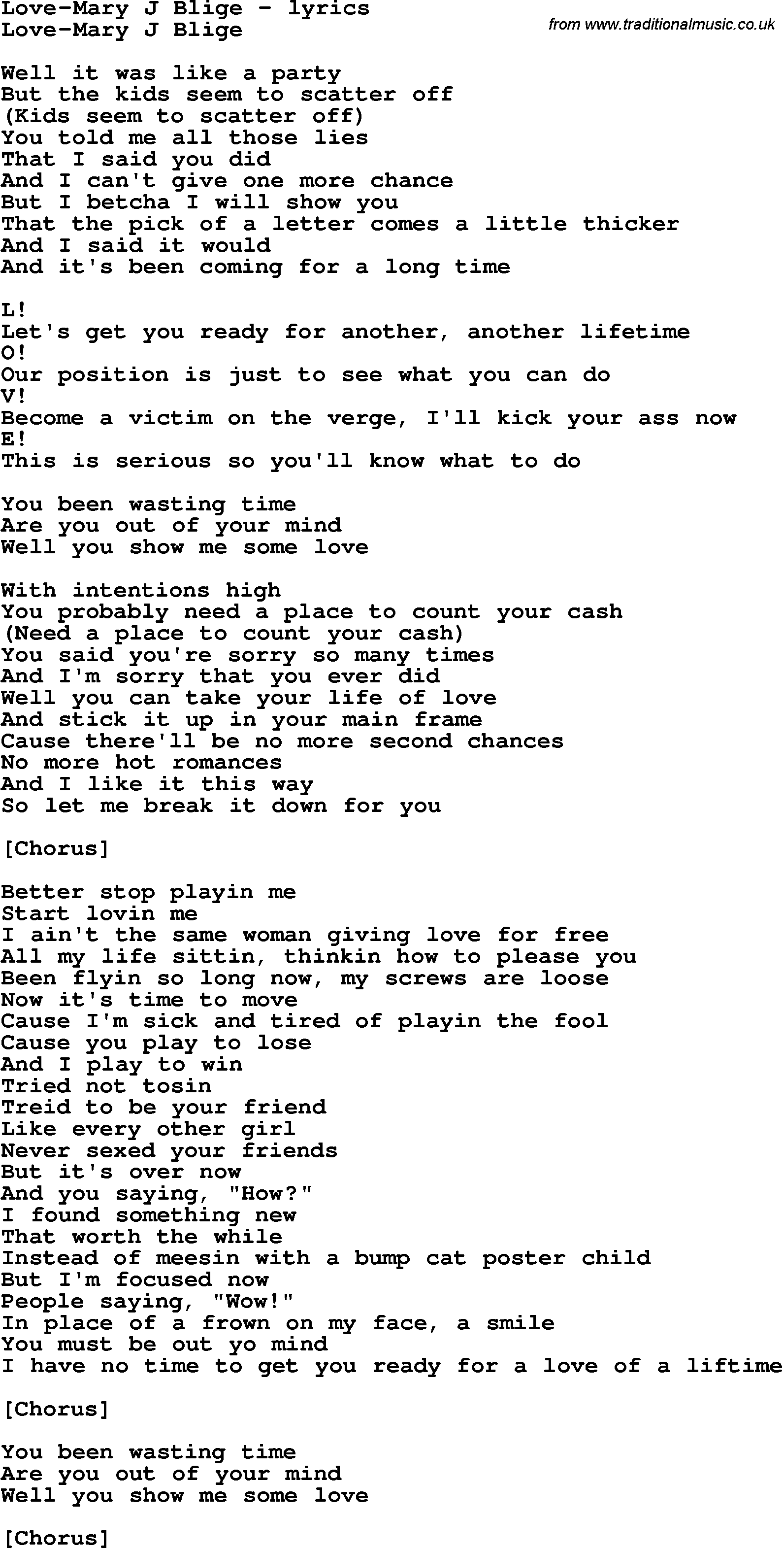 Love Song Lyrics for: Love-Mary J Blige