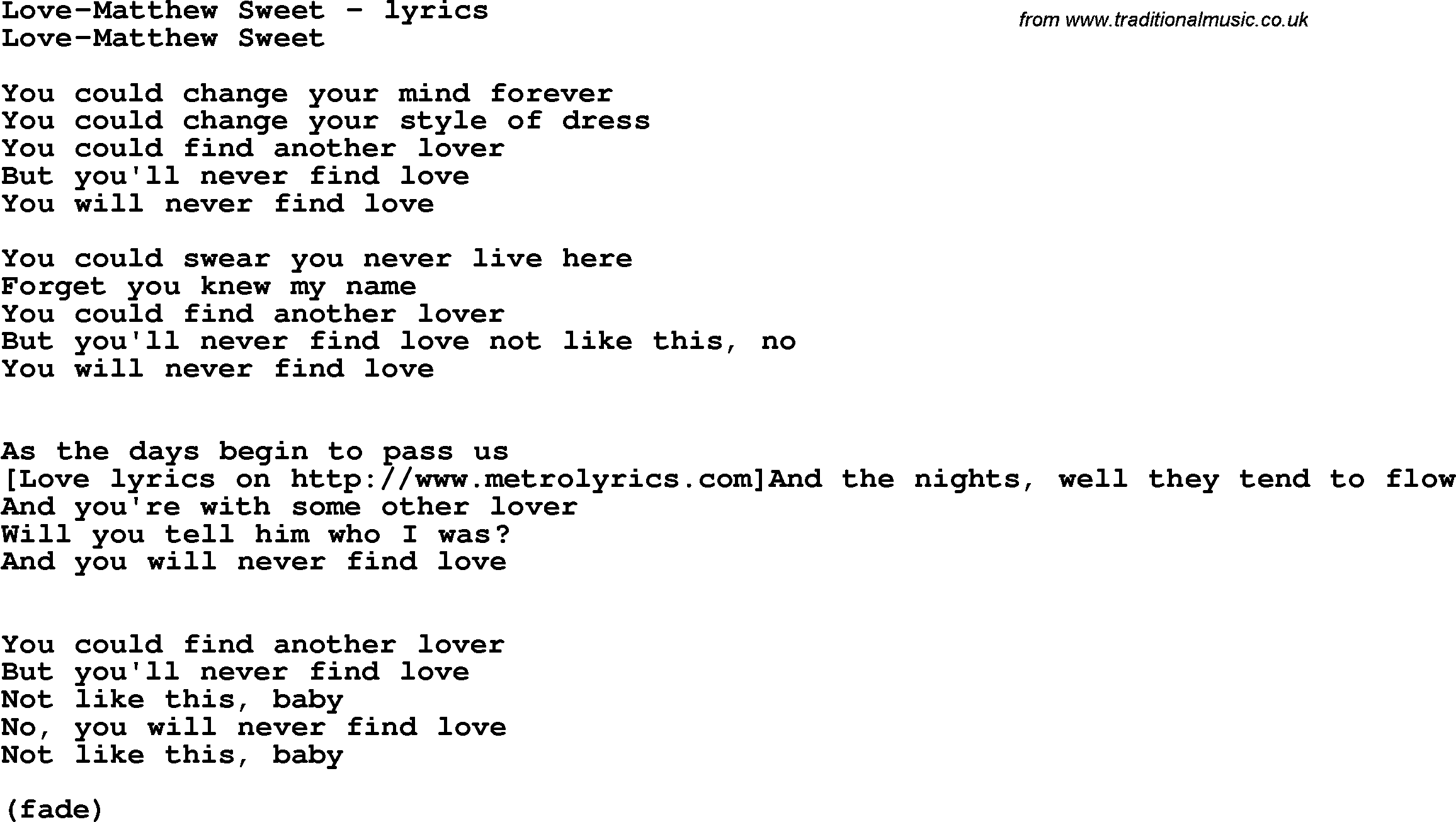 Love Song Lyrics for: Love-Matthew Sweet