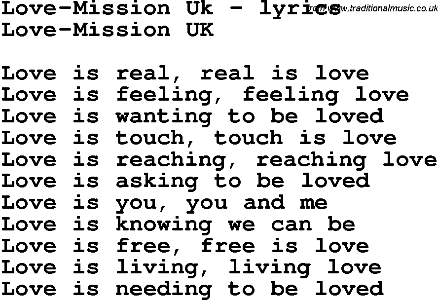 Love Song Lyrics for: Love-Mission Uk