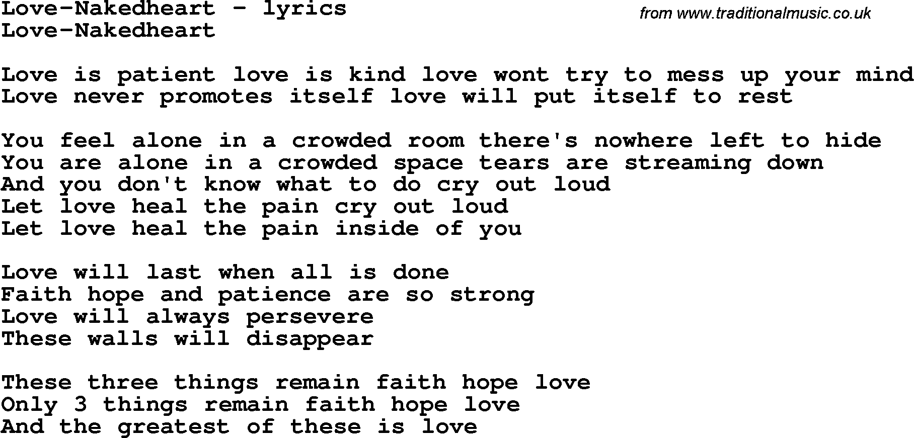 Love Song Lyrics for: Love-Nakedheart