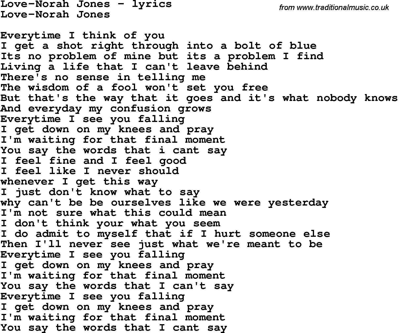 Love Song Lyrics for: Love-Norah Jones