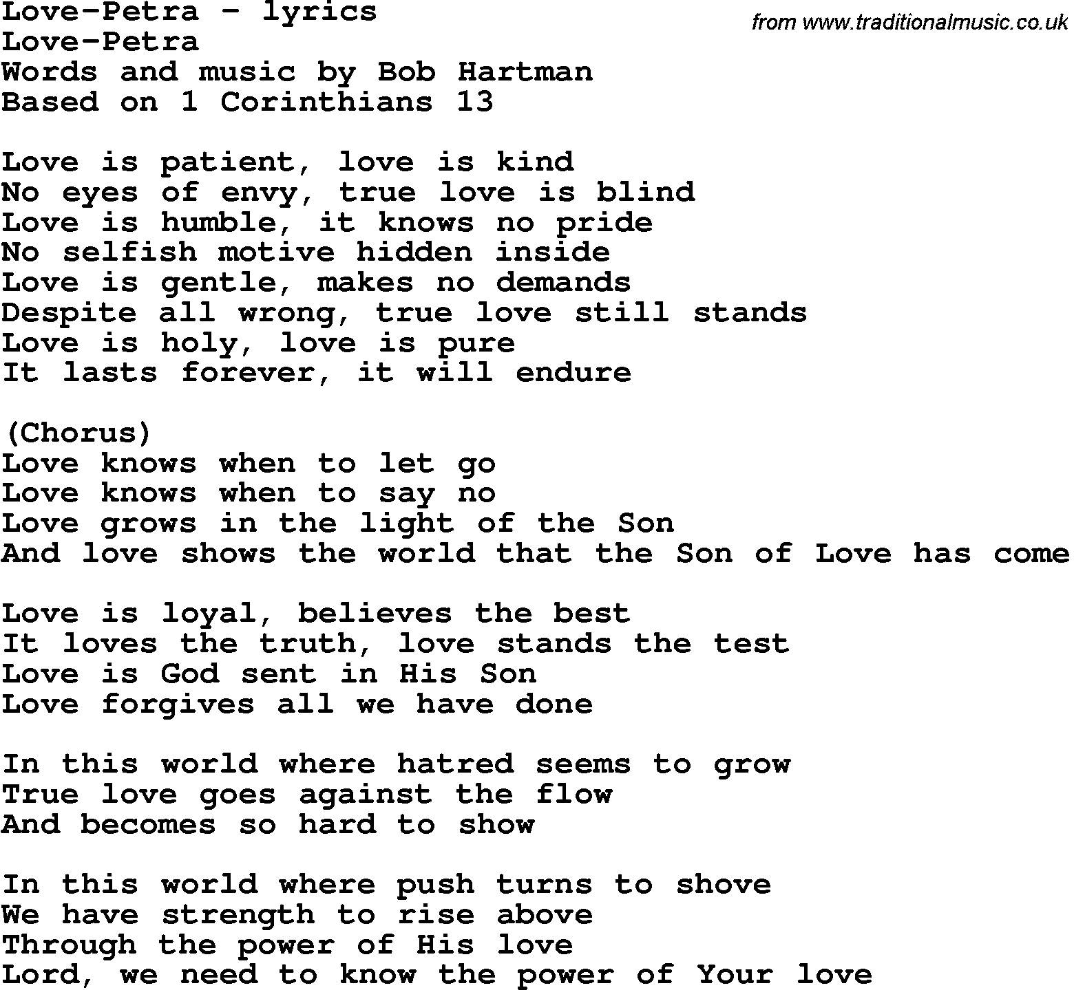 Love Song Lyrics for: Love-Petra
