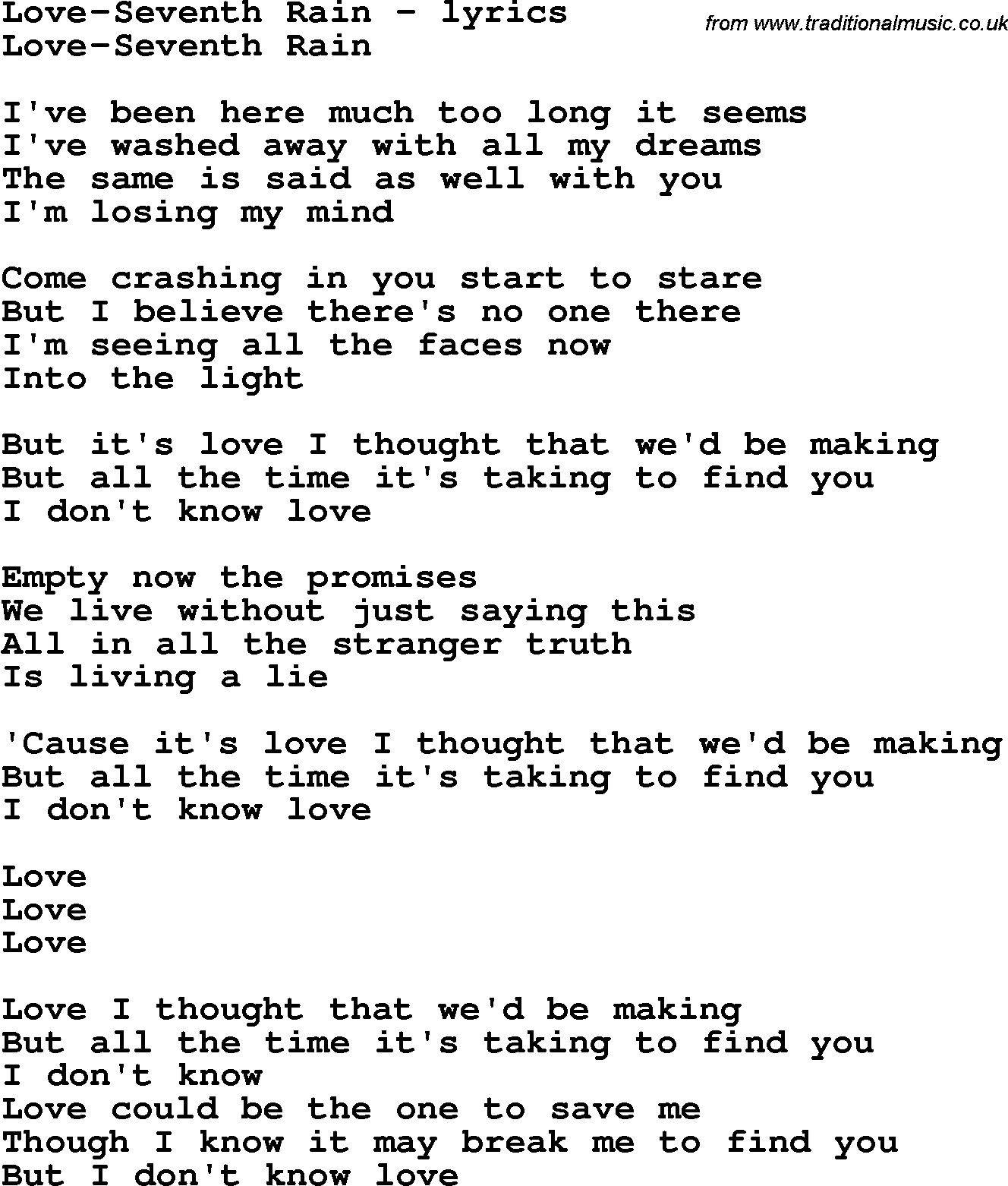 Love Song Lyrics for: Love-Seventh Rain