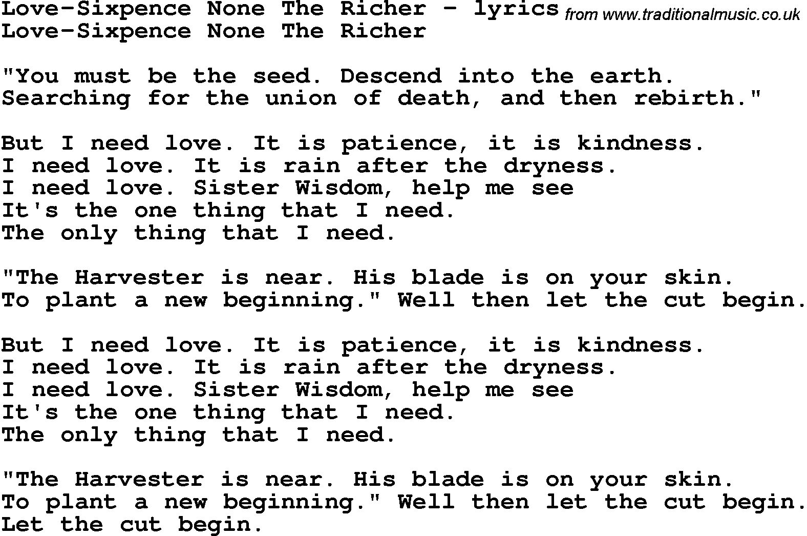 Love Song Lyrics for: Love-Sixpence None The Richer
