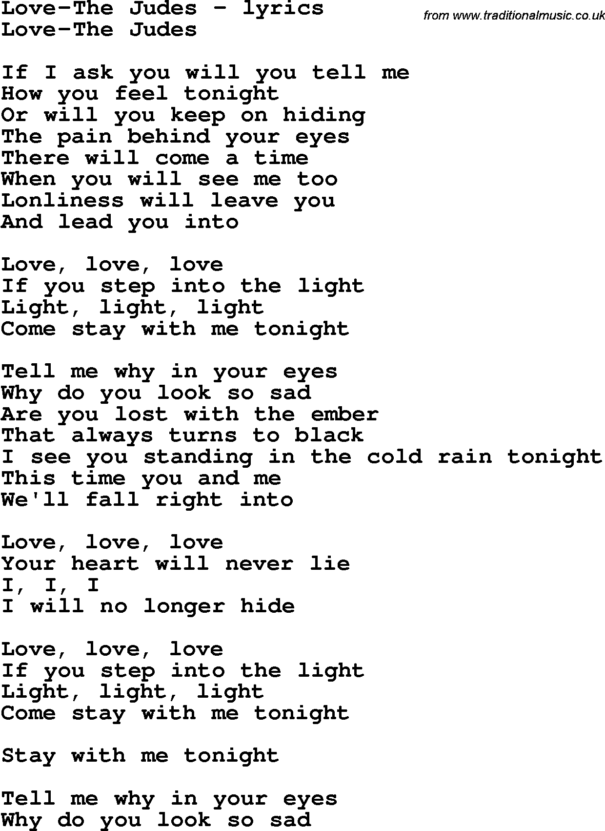 Love Song Lyrics for: Love-The Judes
