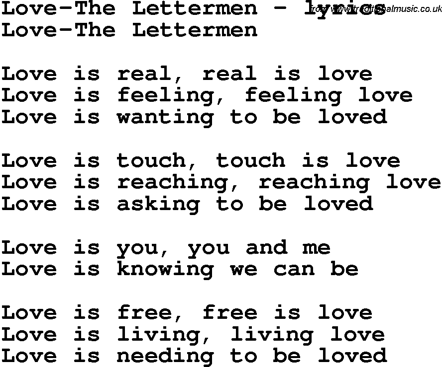 Love Song Lyrics for: Love-The Lettermen