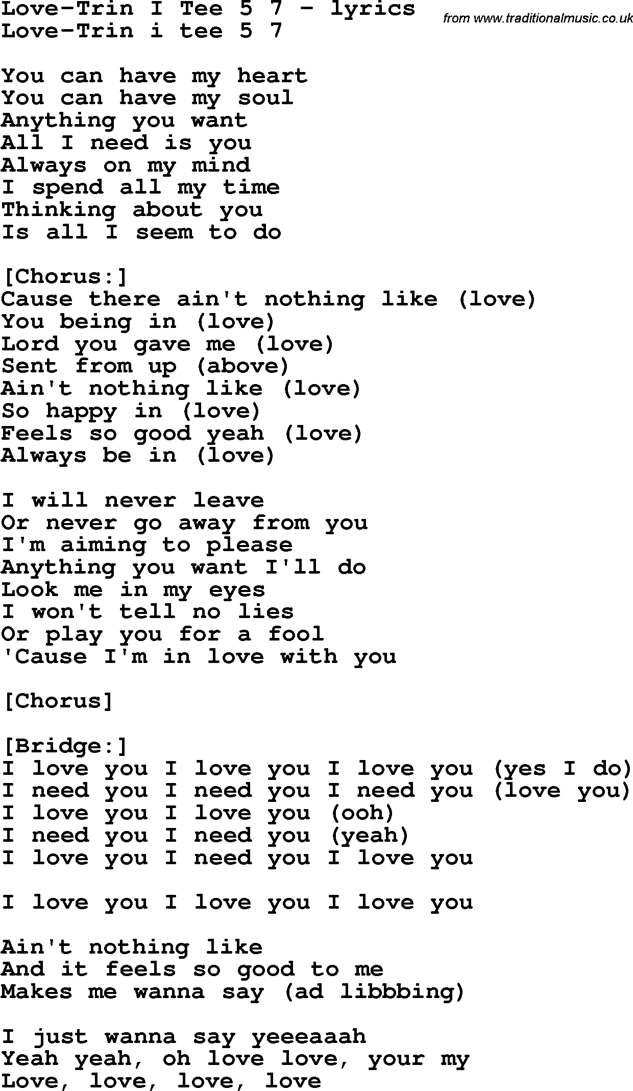 Love Song Lyrics for: Love-Trin I Tee 5 7
