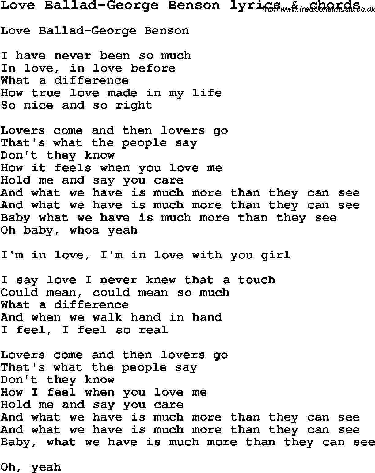 Love Song Lyrics for: Love Ballad-George Benson with chords for Ukulele, Guitar Banjo etc.