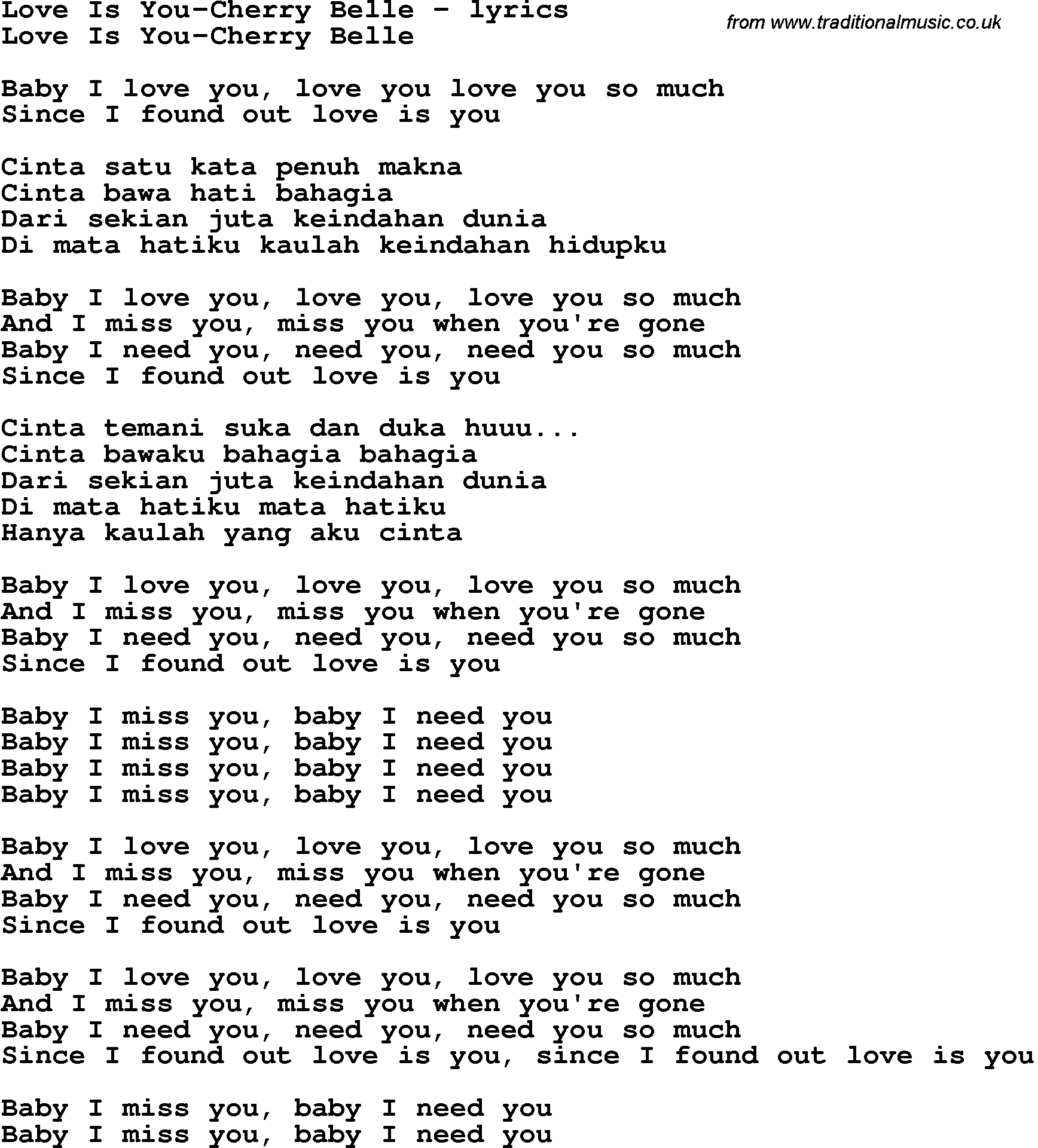 Love Song Lyrics for: Love Is You-Cherry Belle