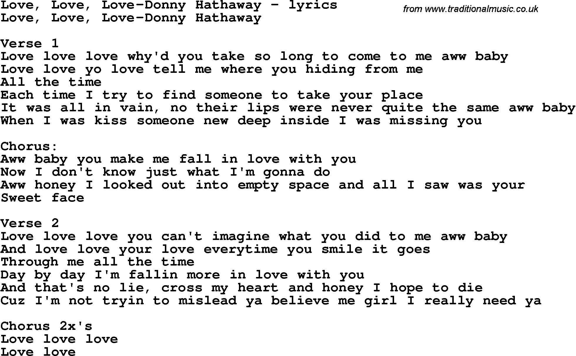 Love Song Lyrics for: Love, Love, Love-Donny Hathaway