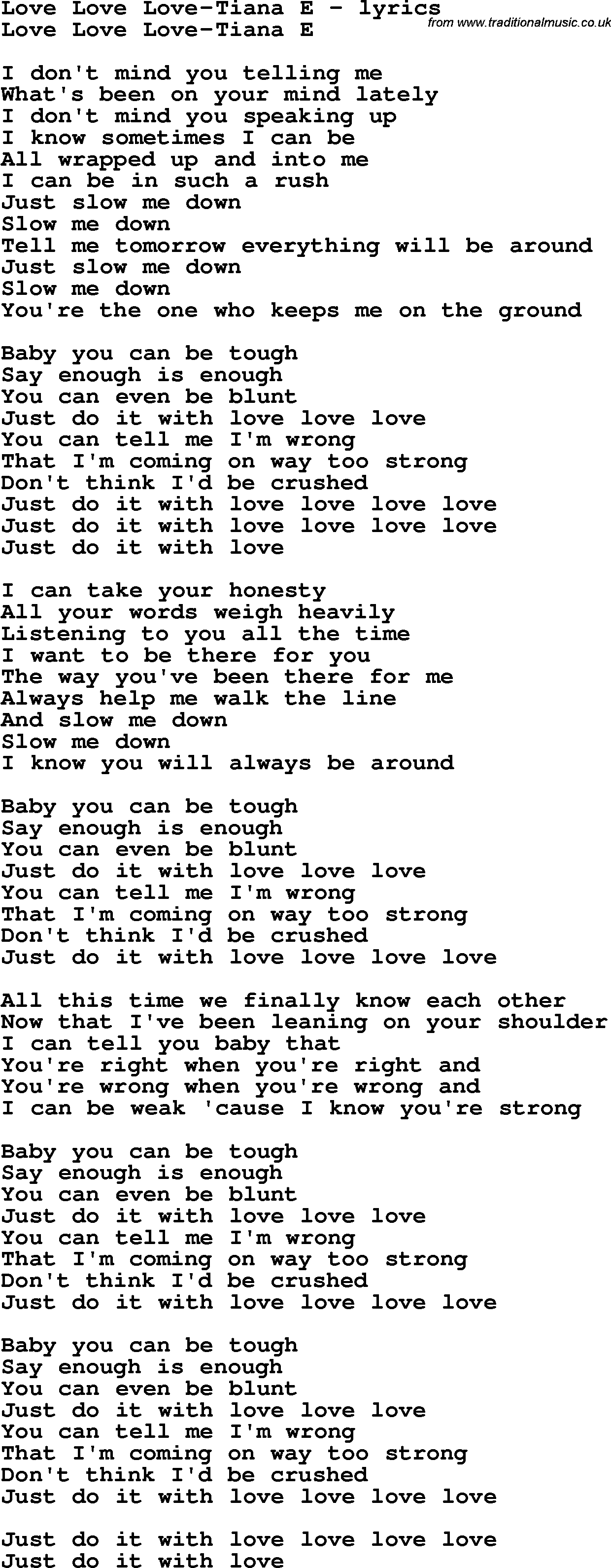 Love Song Lyrics for: Love Love Love-Tiana E