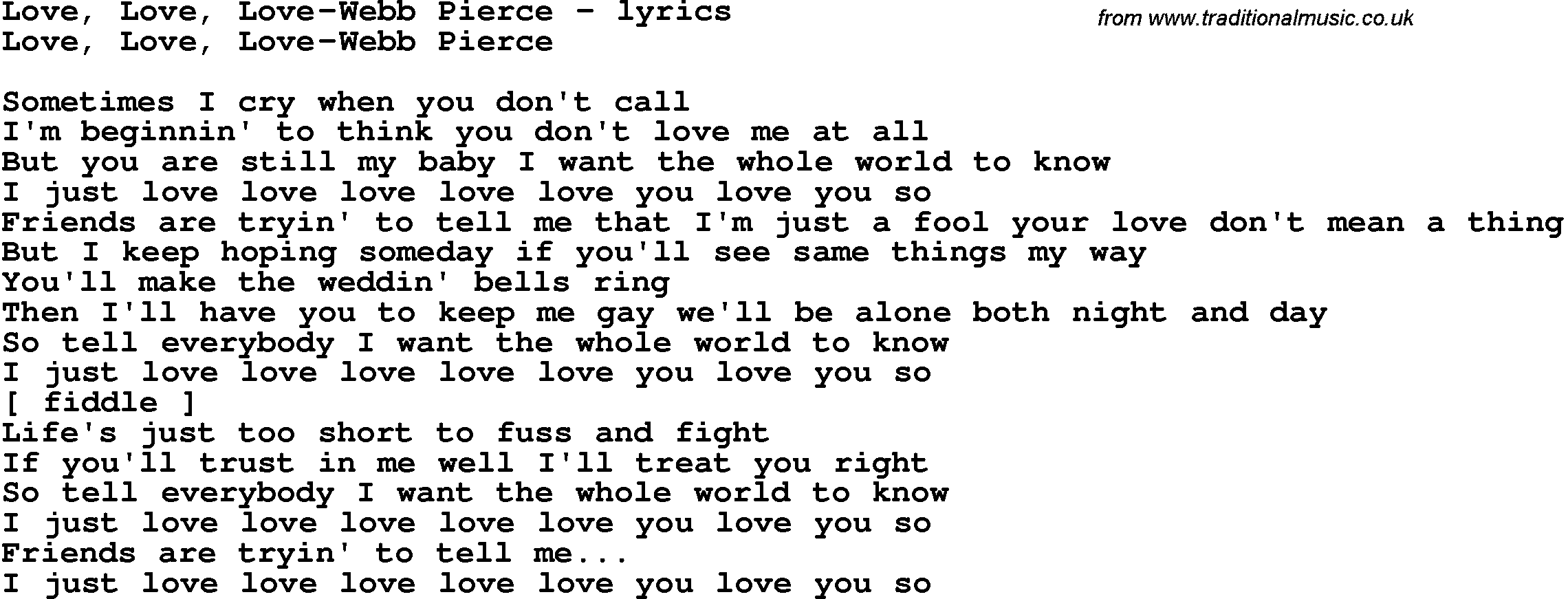 Love Song Lyrics for: Love, Love, Love-Webb Pierce