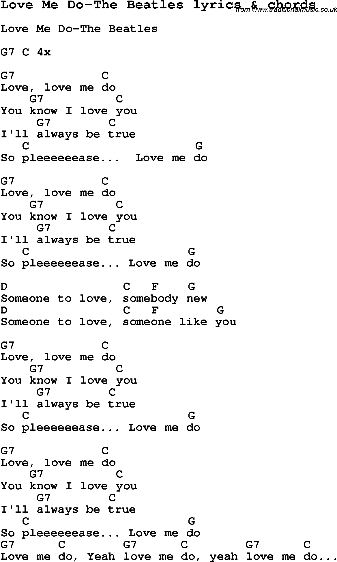 Love Song Lyrics For Love Me Do The Beatles With Chords