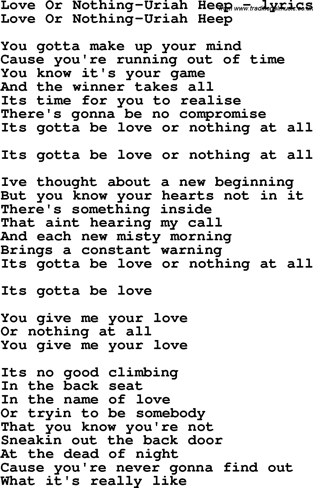 Love Song Lyrics for: Love Or Nothing-Uriah Heep