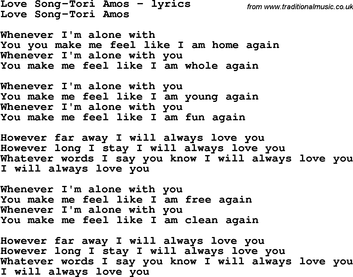 Love Song Lyrics for: Love Song-Tori Amos