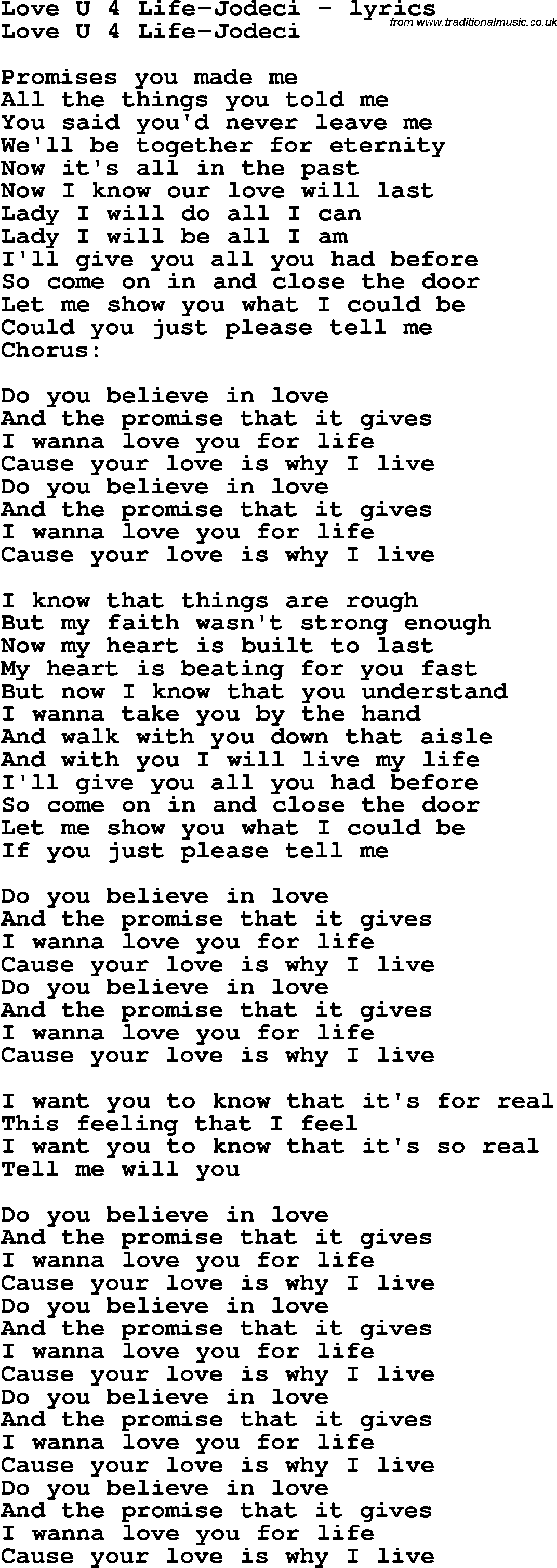 Love Song Lyrics for: Love U 4 Life-Jodeci
