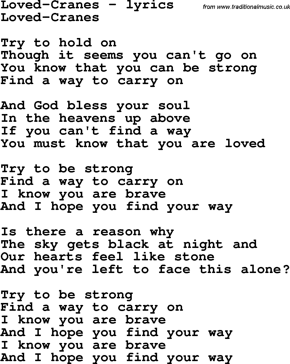 Love Song Lyrics for: Loved-Cranes