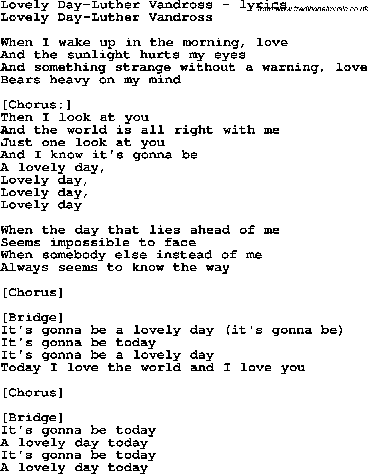 Love Song Lyrics for: Lovely Day-Luther Vandross