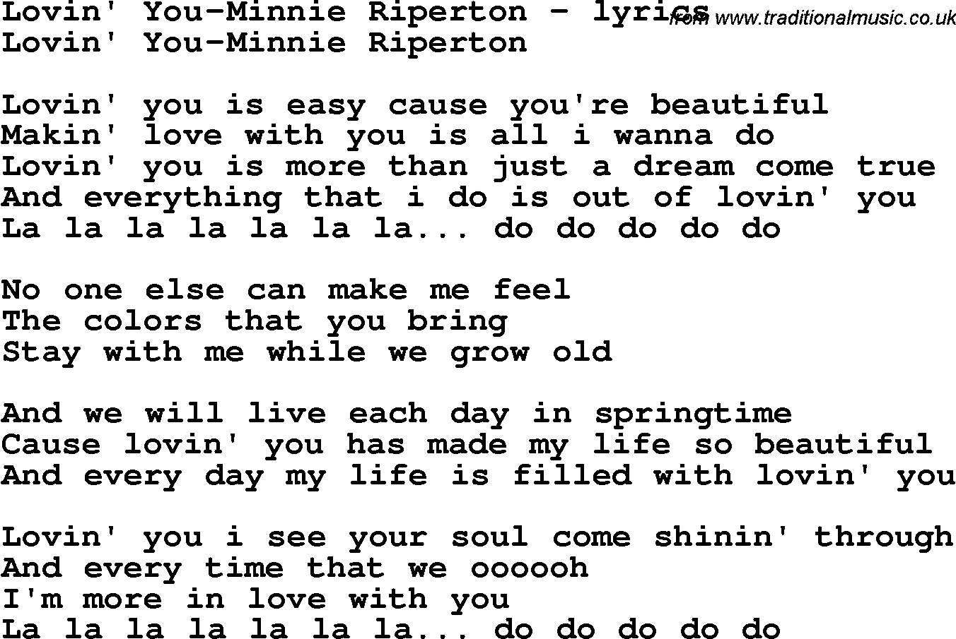Love Song Lyrics for: Lovin' You-Minnie Riperton