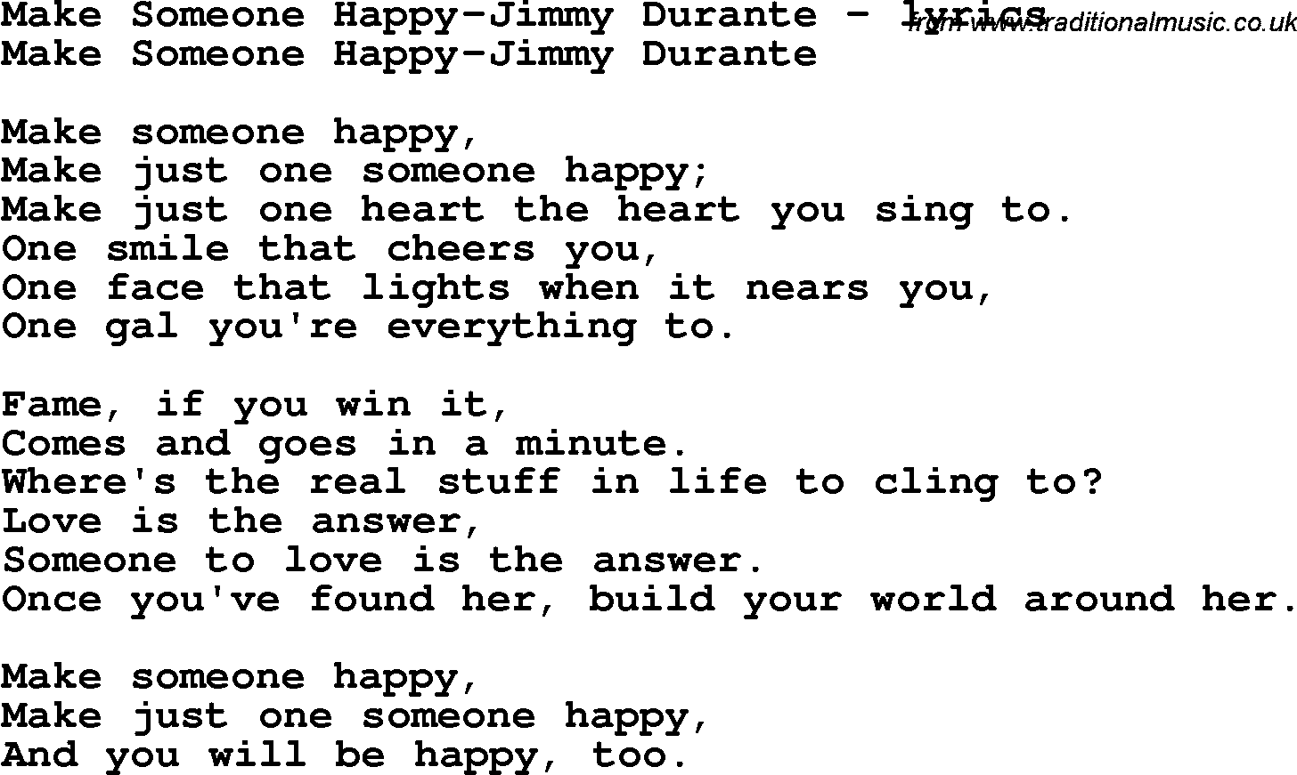 Love Song Lyrics for: Make Someone Happy-Jimmy Durante