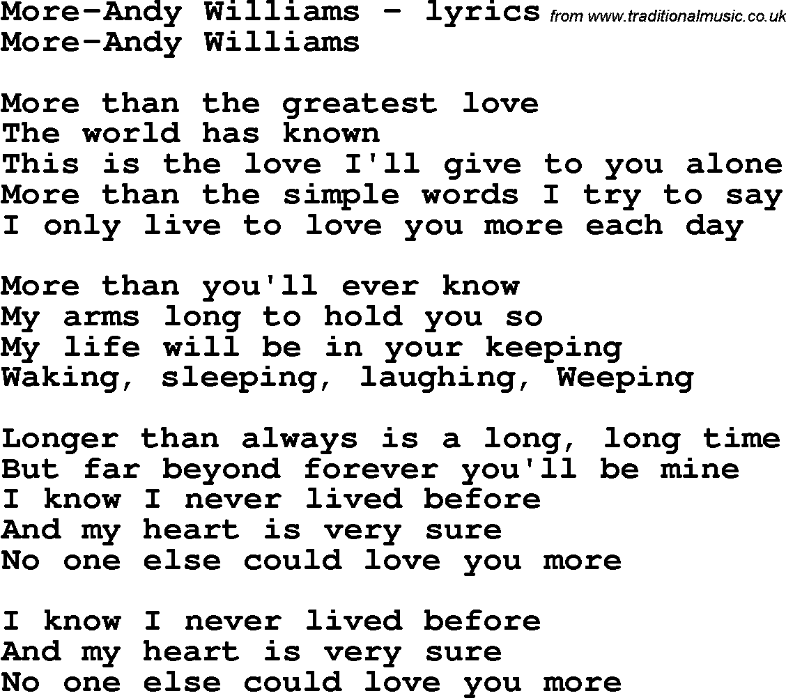 Love Song Lyrics for: More-Andy Williams