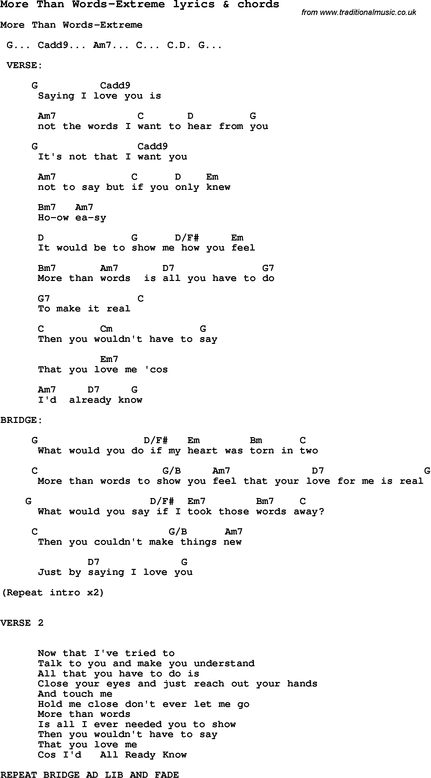 Love Song Lyrics for: More Than Words-Extreme with chords for Ukulele, Guitar Banjo etc.
