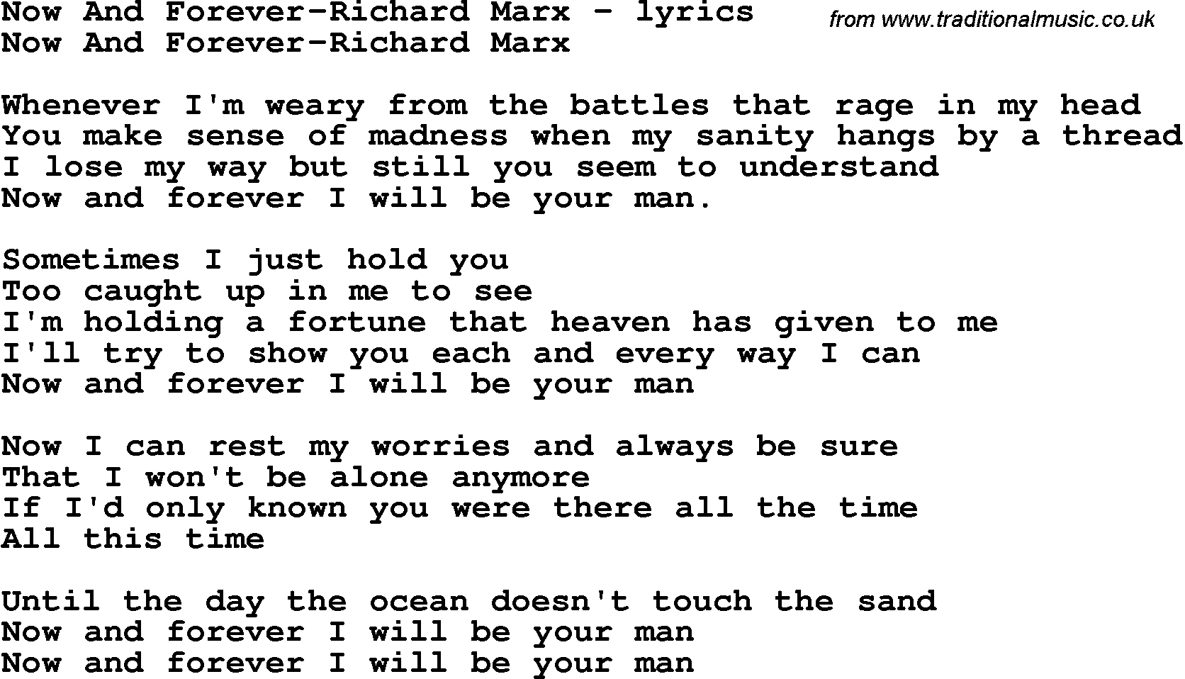 Love Song Lyrics for: Now And Forever-Richard Marx