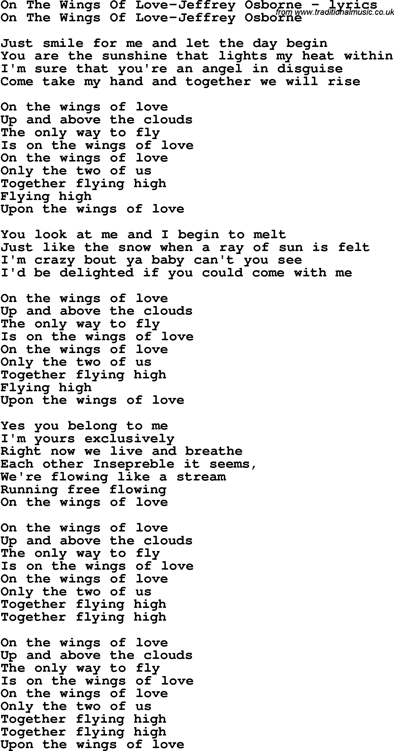 Love Song Lyrics for: On The Wings Of Love-Jeffrey Osborne