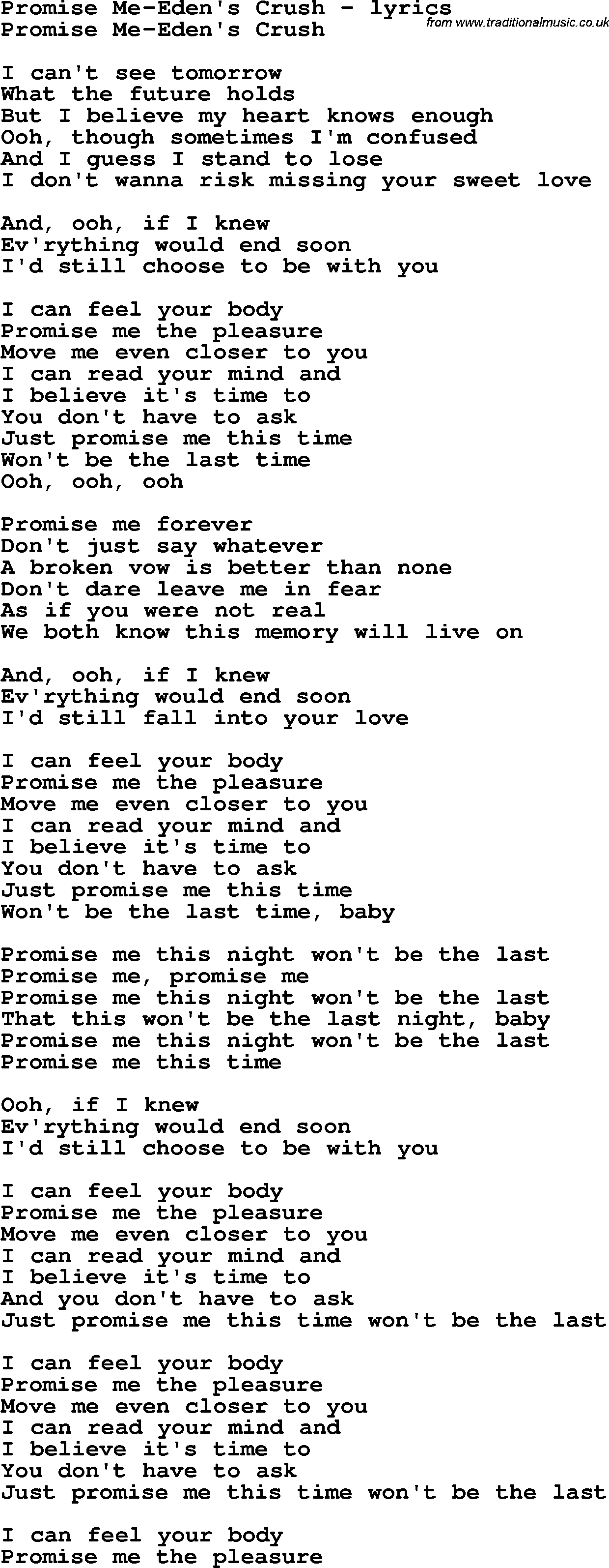 Love Song Lyrics for: Promise Me-Eden's Crush