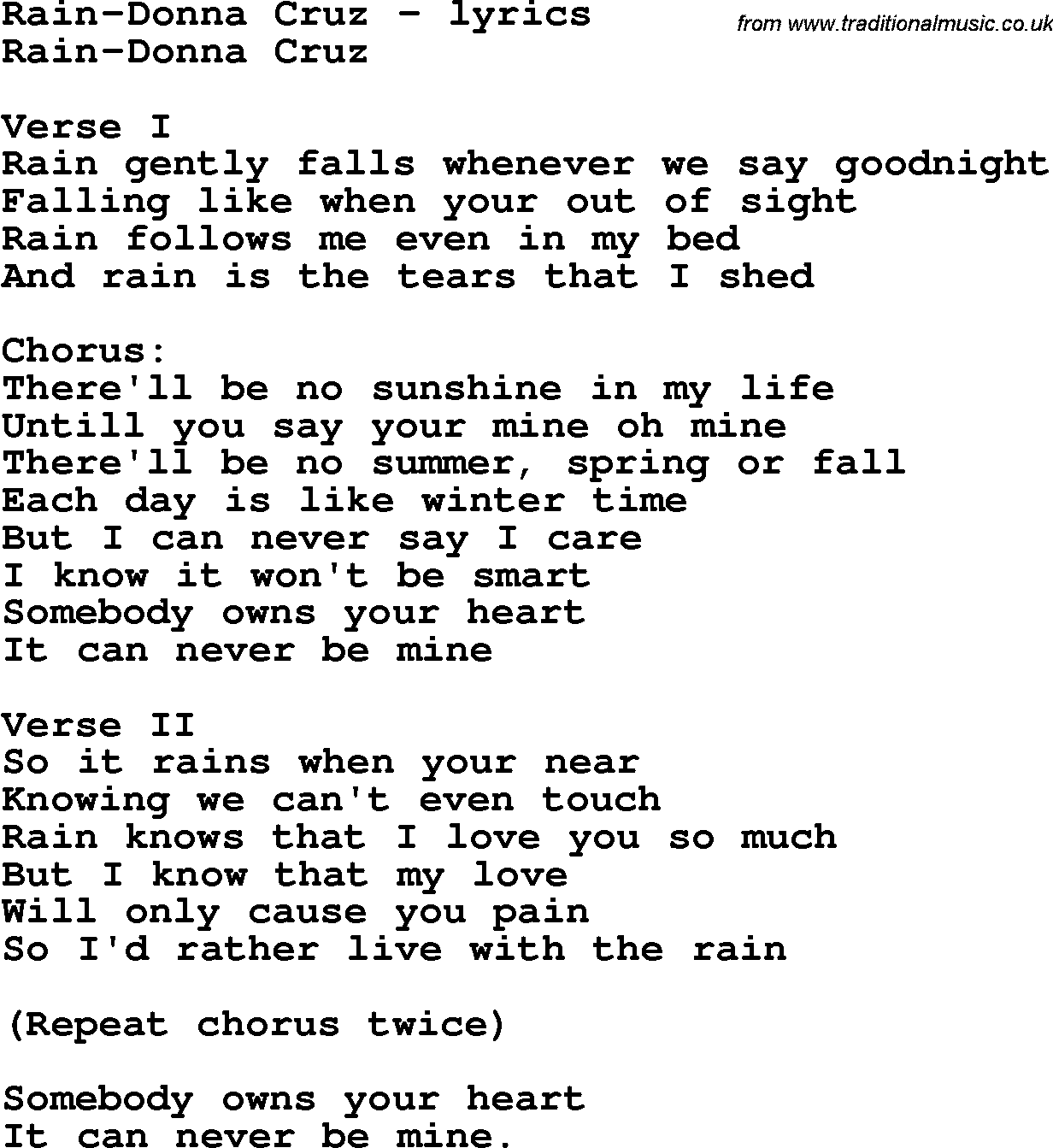 Love Song Lyrics for: Rain-Donna Cruz