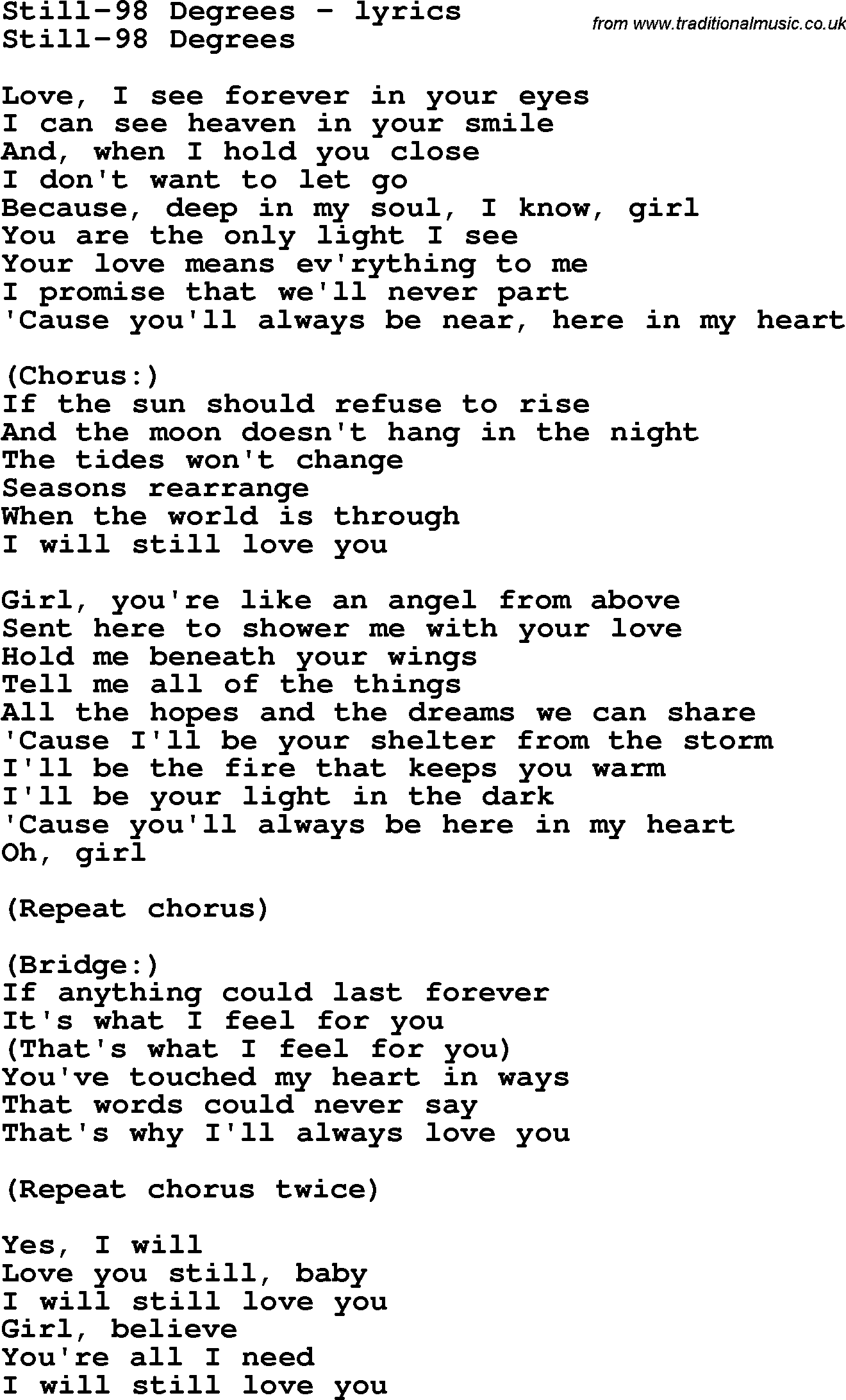 Love Song Lyrics for: Still-98 Degrees