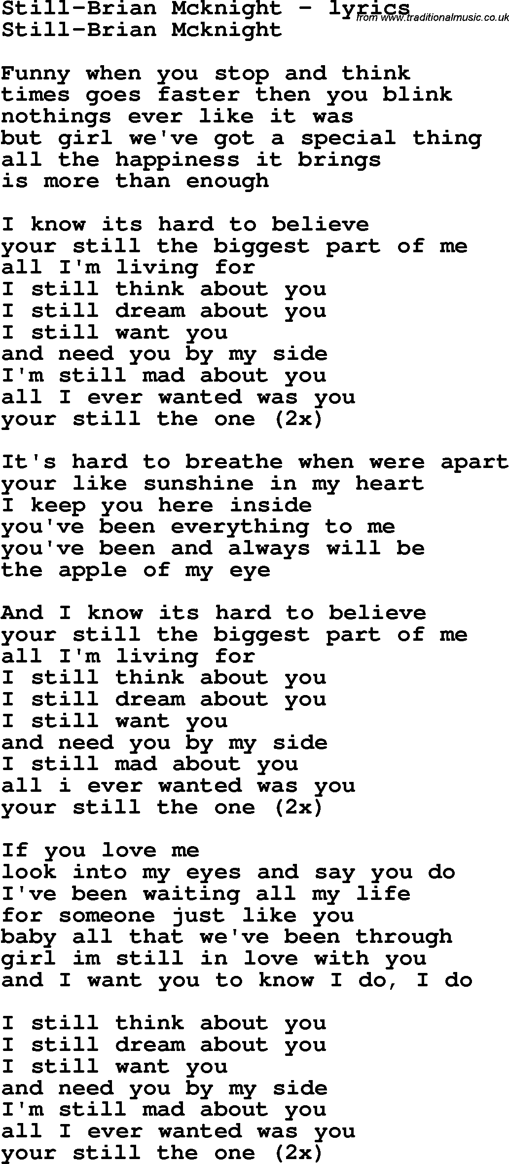 Love Song Lyrics for: Still-Brian Mcknight