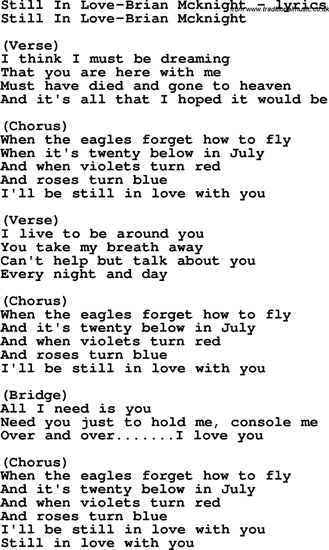 Love Song Lyrics for: Still In Love-Brian Mcknight