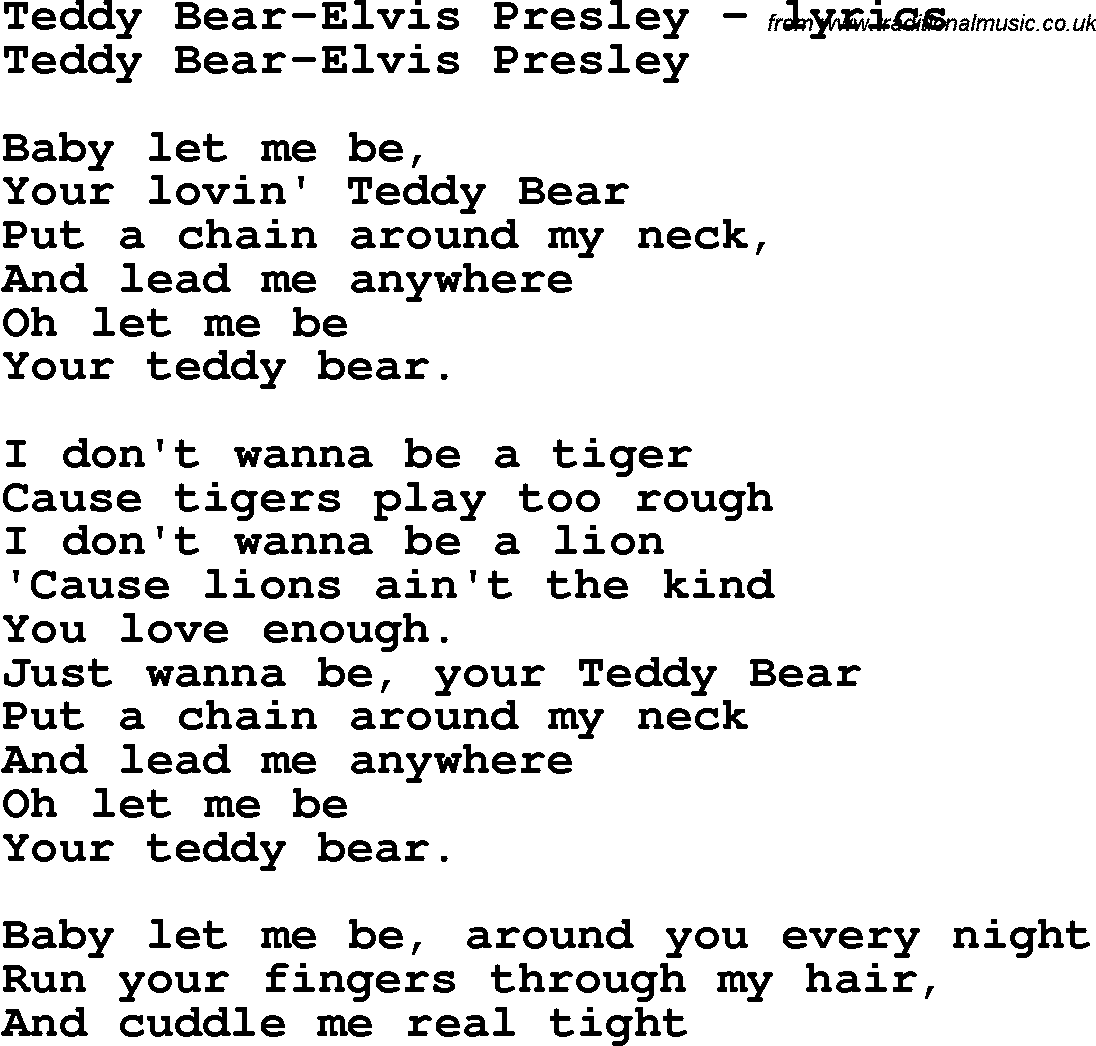 Love Song Lyrics for: Teddy Bear-Elvis Presley