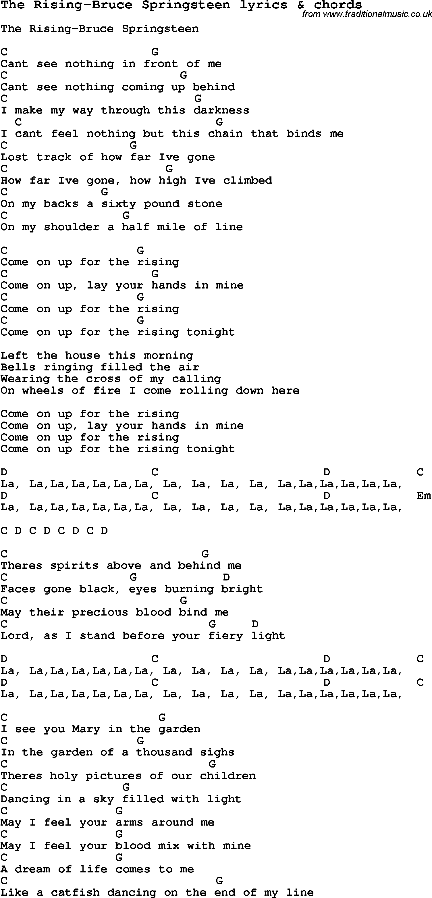 Love Song Lyrics for: The Rising-Bruce Springsteen with chords for Ukulele, Guitar Banjo etc.